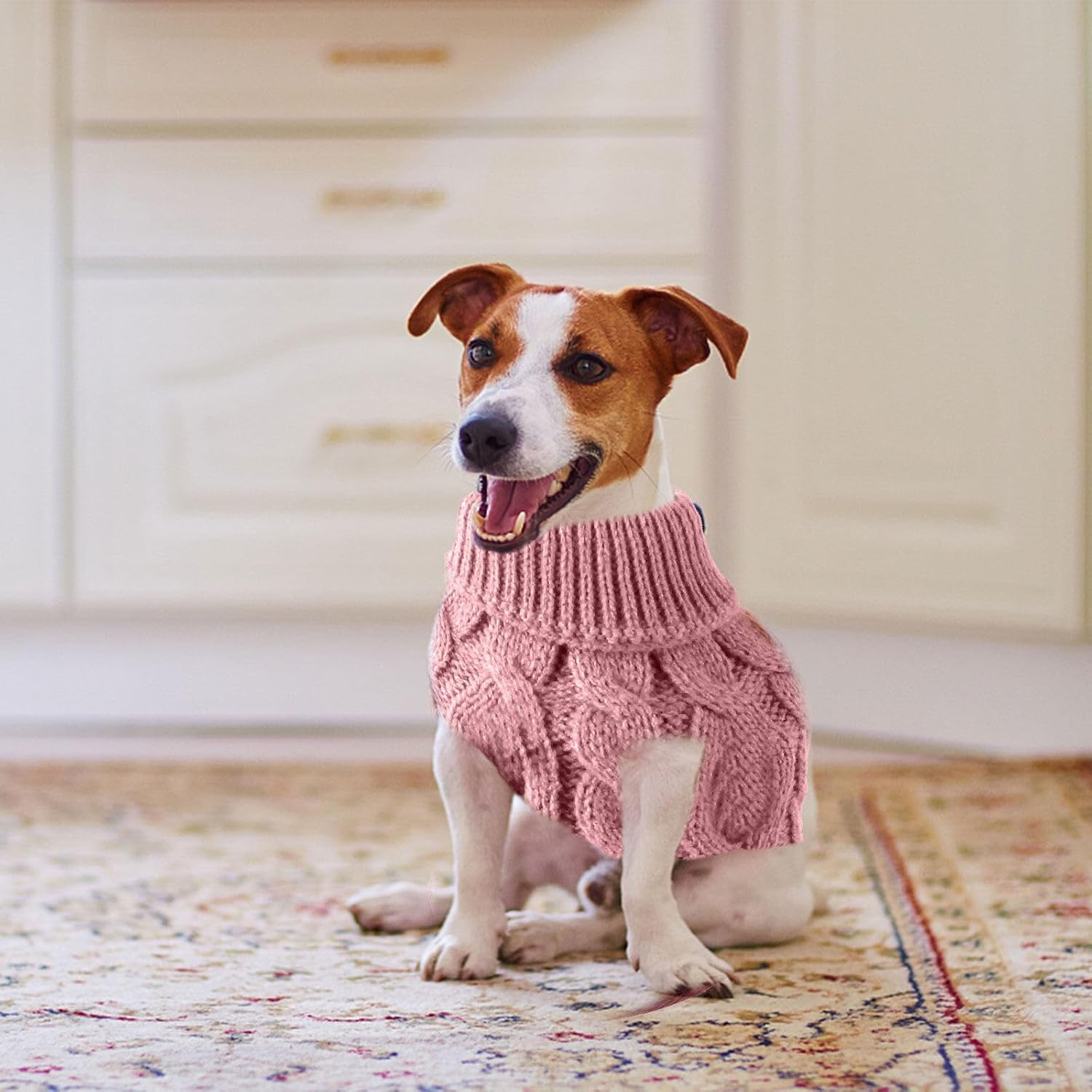 LASIEYO Dog Jumper, Small Dogs, Turtleneck Knitted Jumper, Winter Warm Dog Jumper, Pet Warm Jumper for Small Dogs (L) image number 5