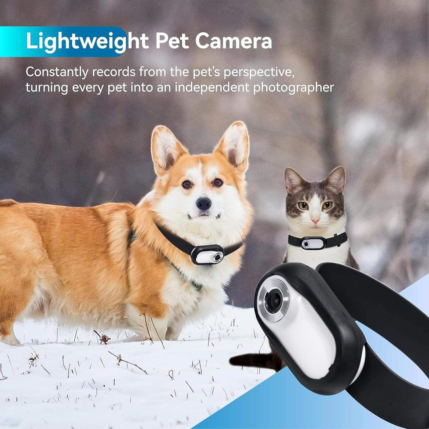 Cat Collar Camera, No Wifi Needed, 120 Degree Wide Angle Home Pet Cameras, Mini Action Camera with Video Records, Indoor Outdoor Pet Cam, Birthday Gifts for Cats Dogs (White) image number 1