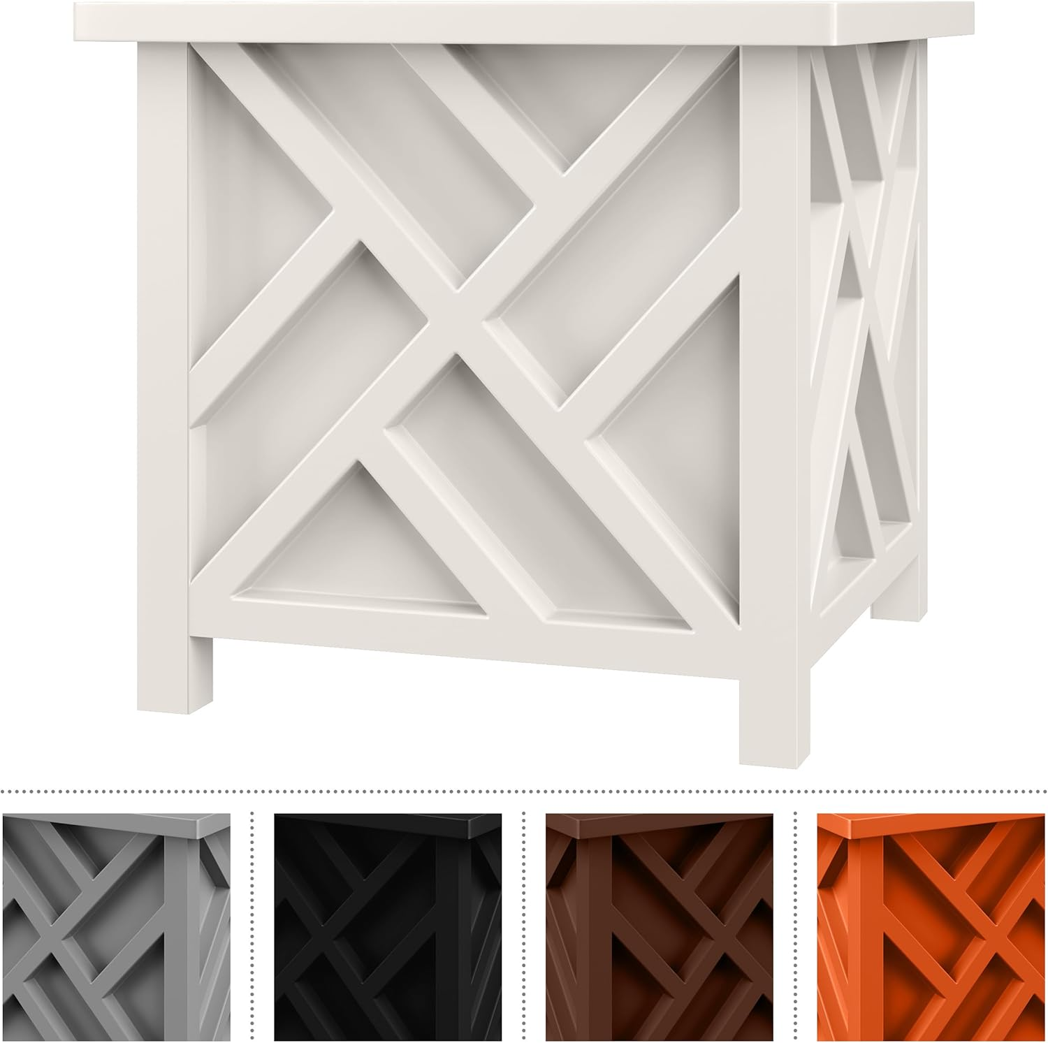 Pure Garden Lattice Design Planter Box - 15.5-Inch-Square Decorative Outdoor Flower or Plant Pot - Front Porch, Patio, and Garden Decor (White)