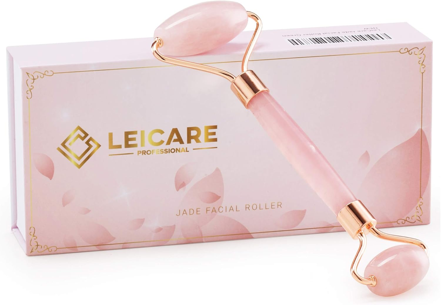 Leicare Rose Quartz Roller, Pink Jade Roller for Face - Natural Stone Facial Roller, Face Massager Beauty Tool for Wrinkles, Skin Tightening, Lift Firming - Eye Puffiness Treatment, anti Aging