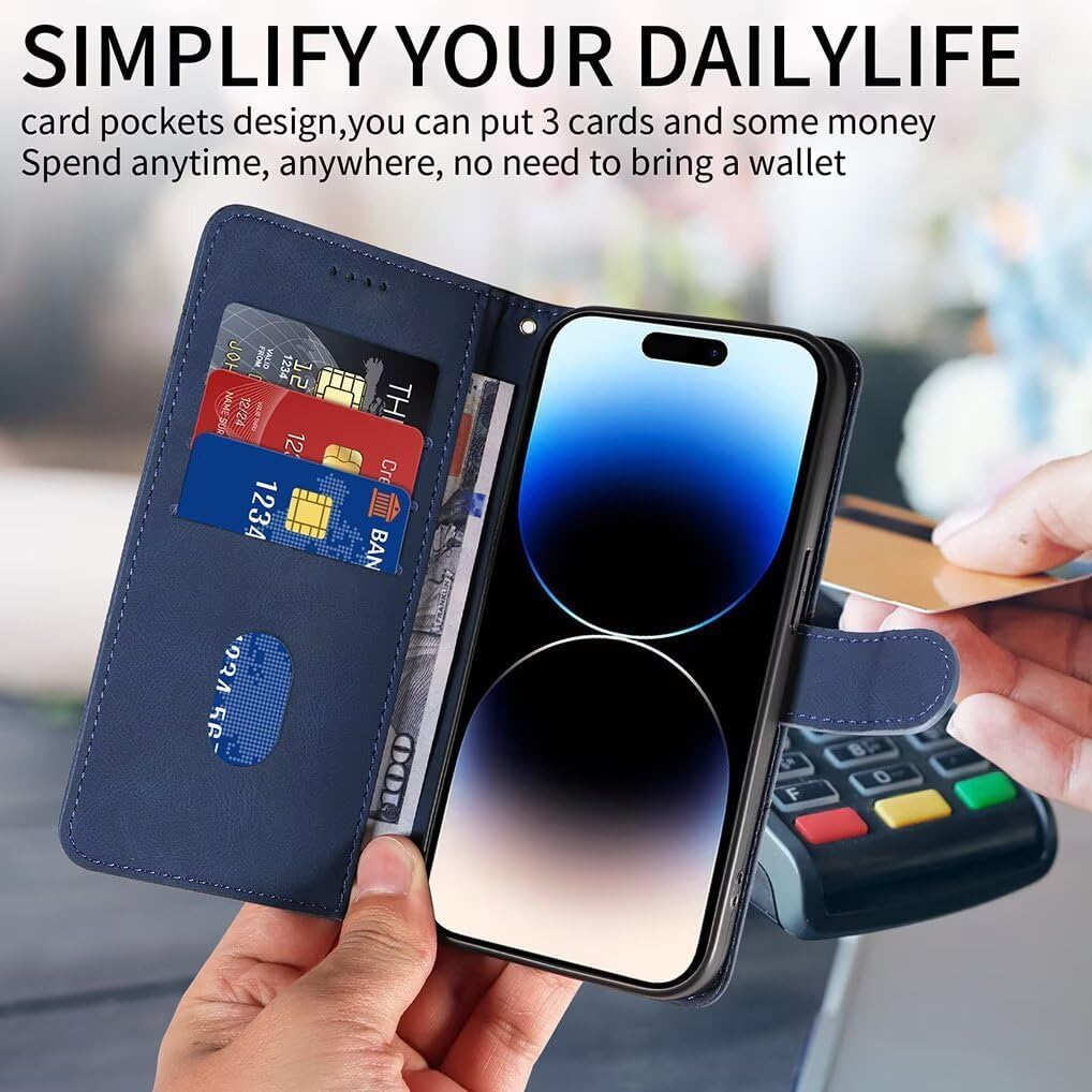 SEAHAI Leather Folio Case for Realme Note 70T, Premium PU Flip Wallet Protective Case, Shockproof Mobile Phone Case with Stand Function, Card Slot, RFID Protection, Magnetic - Blue