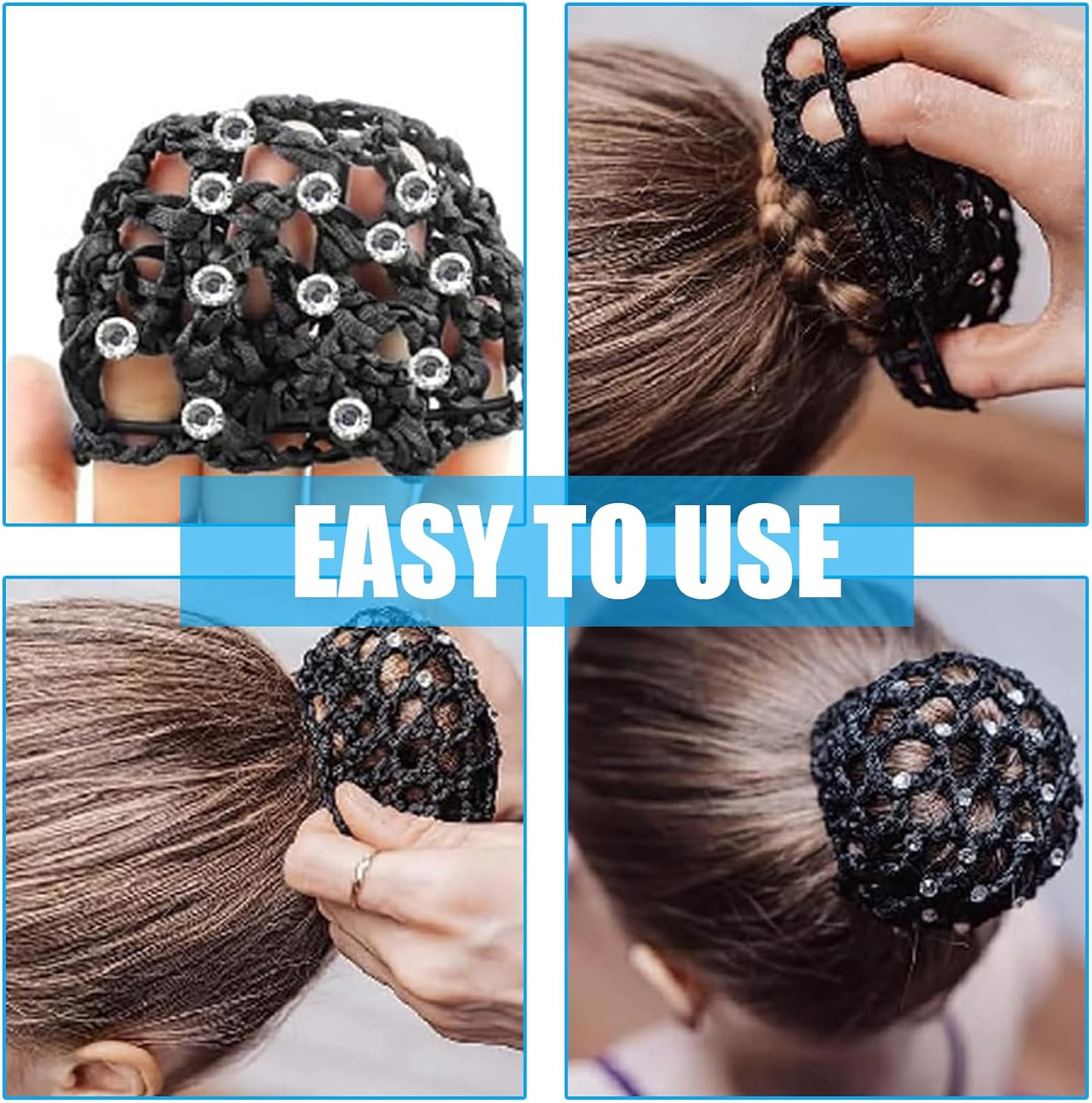 JYNXOR Pack of 5 Net for Hair, Hair Nets Hairstyles, Hair Net, Bun Net, Ballet Bun Net, Crystal Hair Net, Ballet Hair Net, Bun Ballet Girls, Bun Glitter, Bun Nets with Rhinestones image number 1