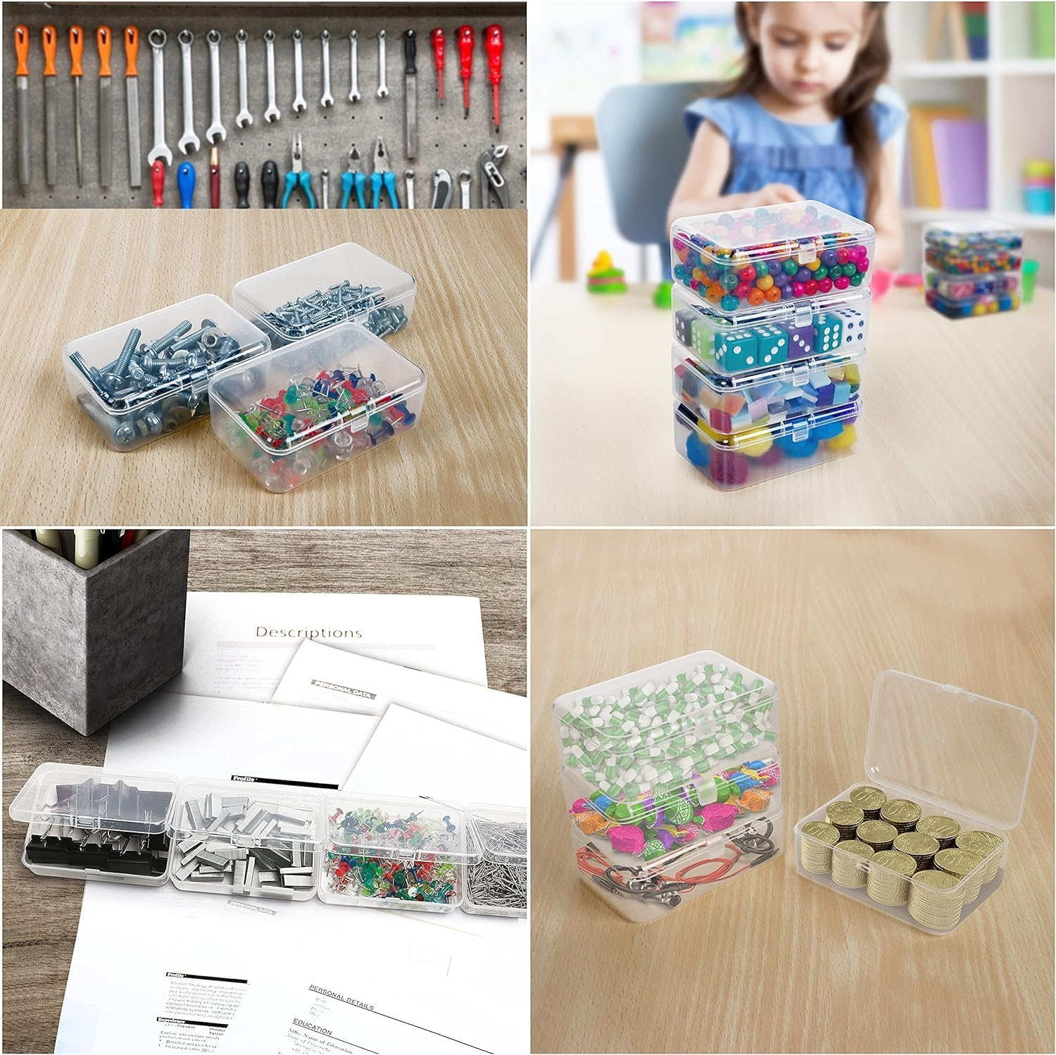 Party Monkeys Small Clear Plastic Storage Box Containers with Hinged Lid (12 Pack) - L9 X W6 X H3.3Cm / 3.54 X 2.36 X 1.3 Inches - Mini Boxes for Pills, Beads, Jewellery & Craft Items image number 1