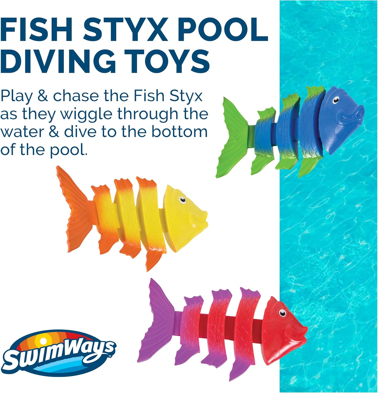 Swimways Fish Styx Pool Diving Toys - Sinking Fish-Shaped Swim Toys - Pack of 3