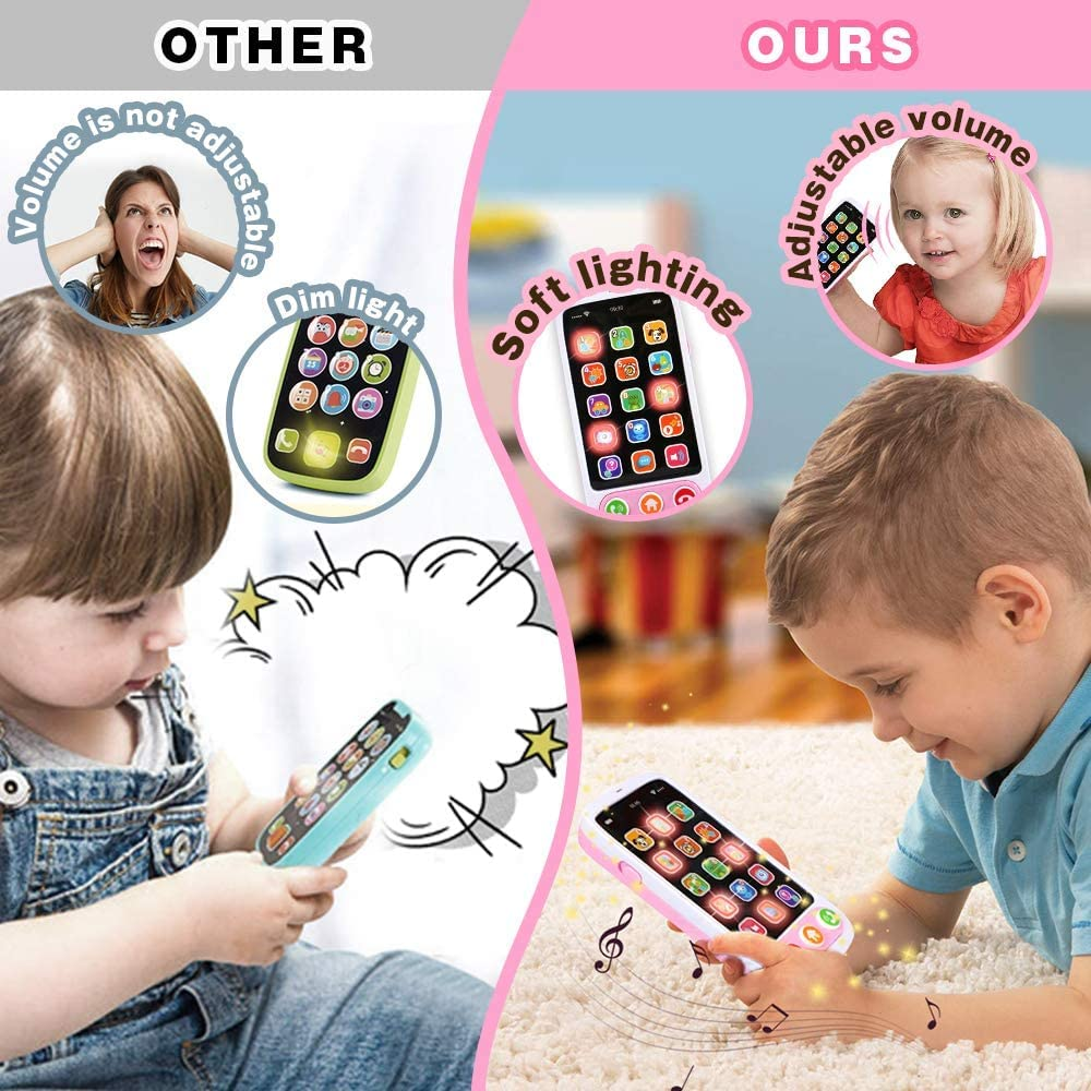 QINGBAO Baby Phone, Baby Cell Phone Toy with Lights & Music, 12 Months Early Learning Educational Toys, Sensory Toys for Toddlers 1 2 3 4 Year Old Kids Boys and Girls Gifts (Pink) image number 2