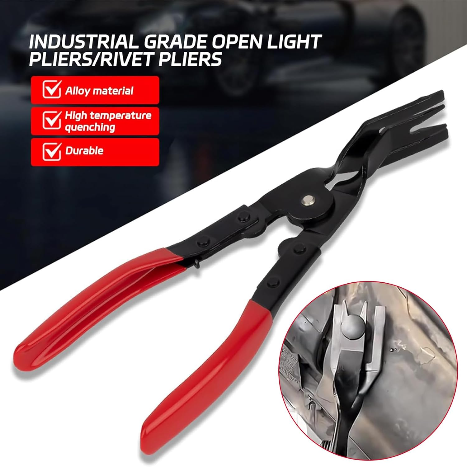 Panel Clip Removal Pliers, Automotive Trim Removal Tool for Push Pins & Clips, Car Door Panel and Interior Trim Tool, Red image number 2