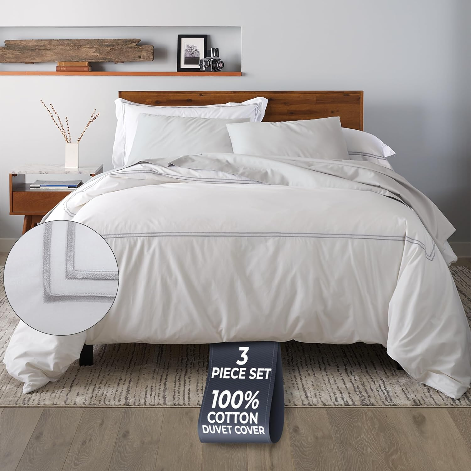 Ella Jayne Home Penthouse Collection Bedroom 3 Piece Duvet Cover Set with Satin Stitching, Full/Queen, Silver image number 3