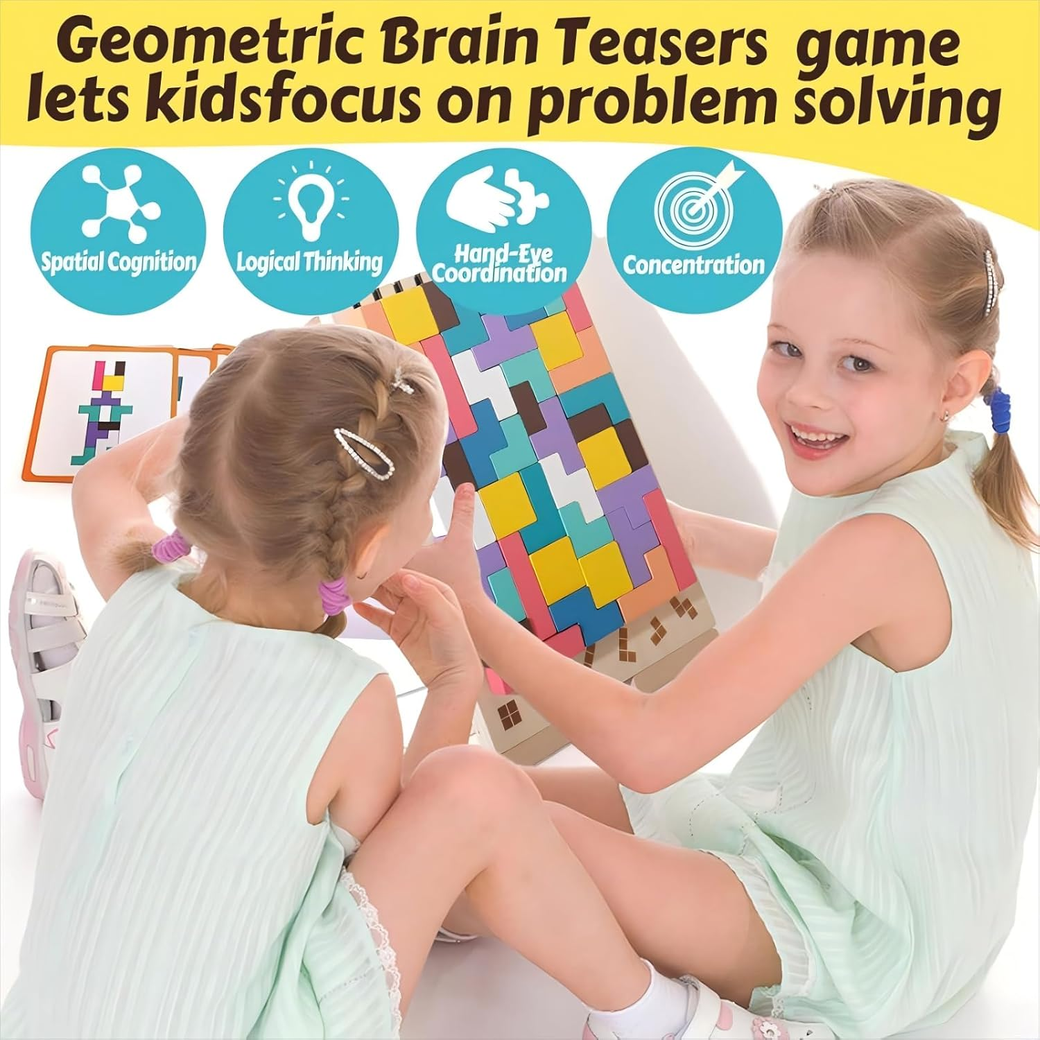 Colorful 3D Wooden Stacking Puzzle Toys, Wooden Russian Building Block Puzzles, Tangram Jigsaw Puzzle Intelligence Adult Home Decor, Stress Relief Puzzle Games, Family Activities