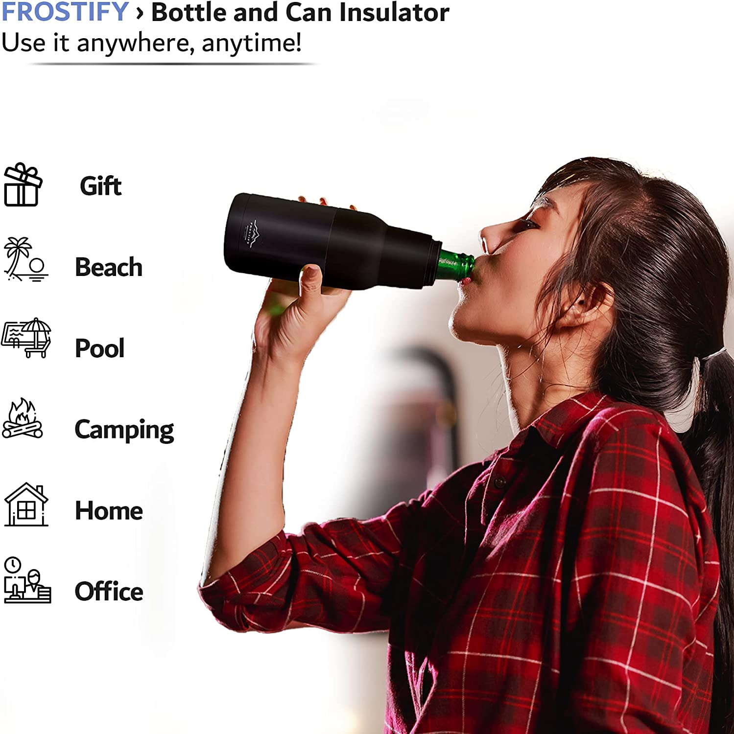 FROSTIFY Stubby Holder | 3 in 1 Alloy Steel Wine Chiller - Premium Insulated Beer Bottle Holder and Can Cooler with Beer Opener for Beer Lovers | Keep Your Beer Colder (Black) image number 5