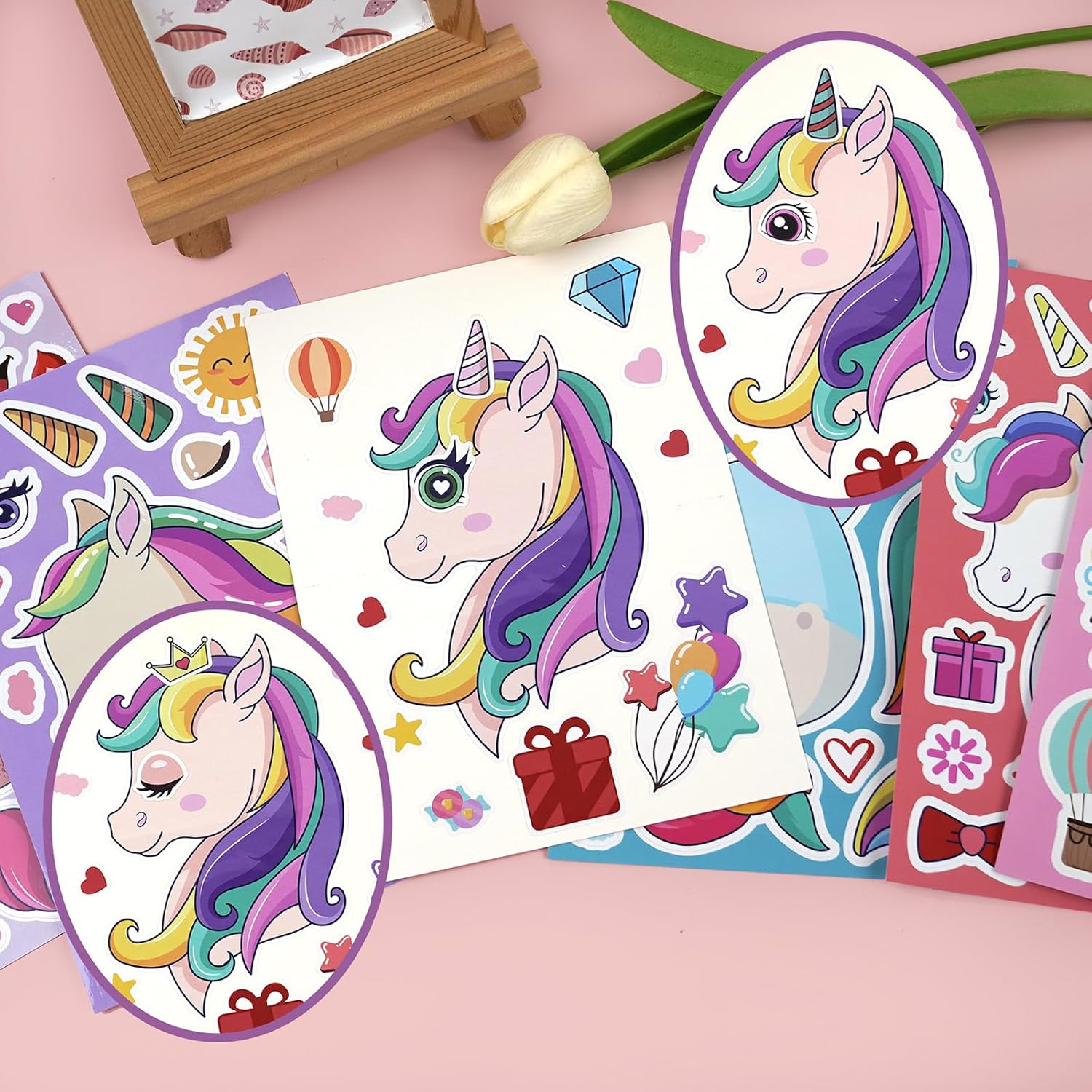 8 Sheets Kids Unicorn Sticker-Crafts Activities, Make Your Own Unicorn Stickers for Kids Rewards, Holiday Party Bag Fillers, Bottle Decorations, Birthday Gifts, Party Favors image number 6