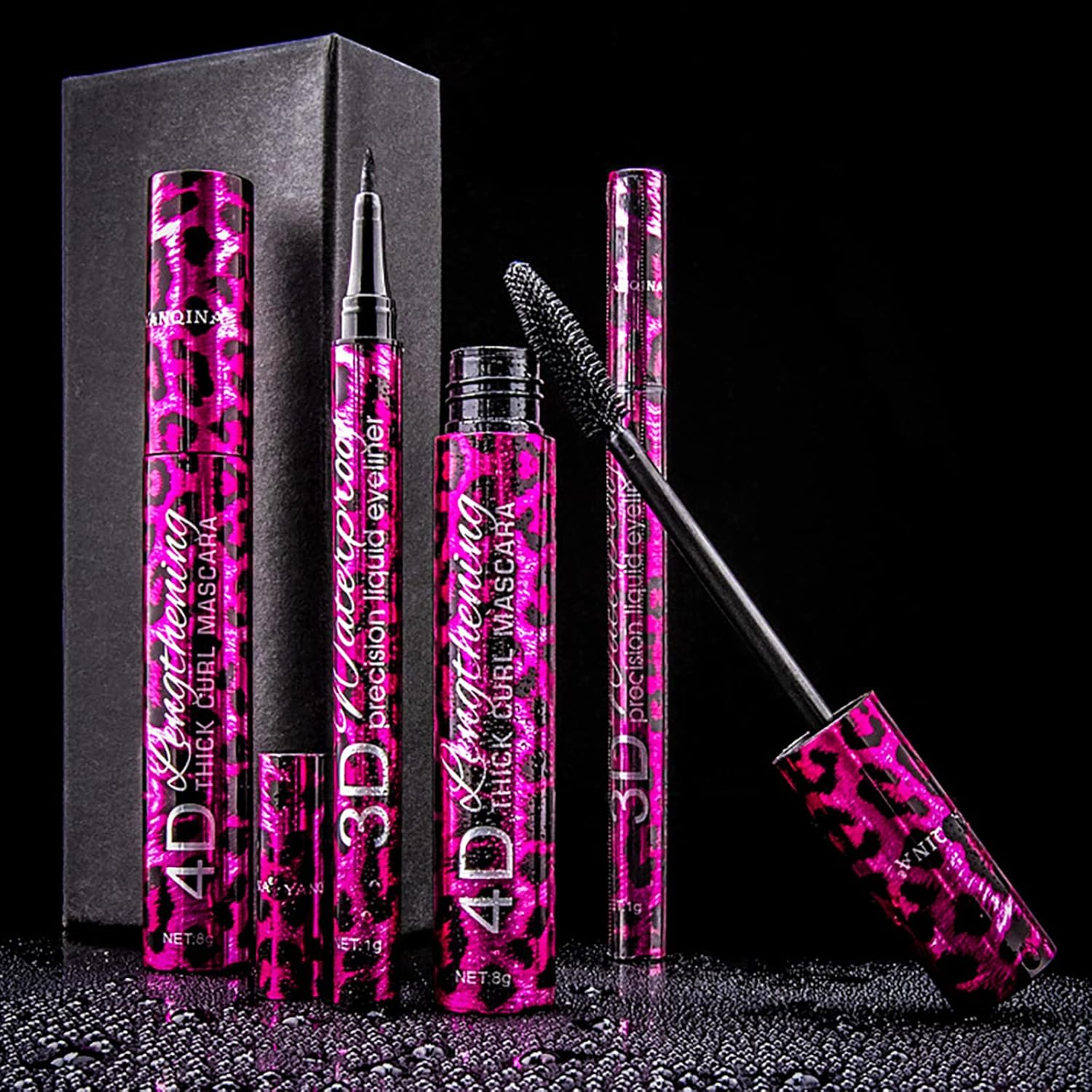 Volksrose 4D Silk Fiber Lash Mascara & Eyeliner Kit,Black Silk Fiber Lash Mascara Waterproof & Smudge-Proof, Lengthening Natural Extension Mascara Liquid Eye Liner,Long-Lasting No Flaking