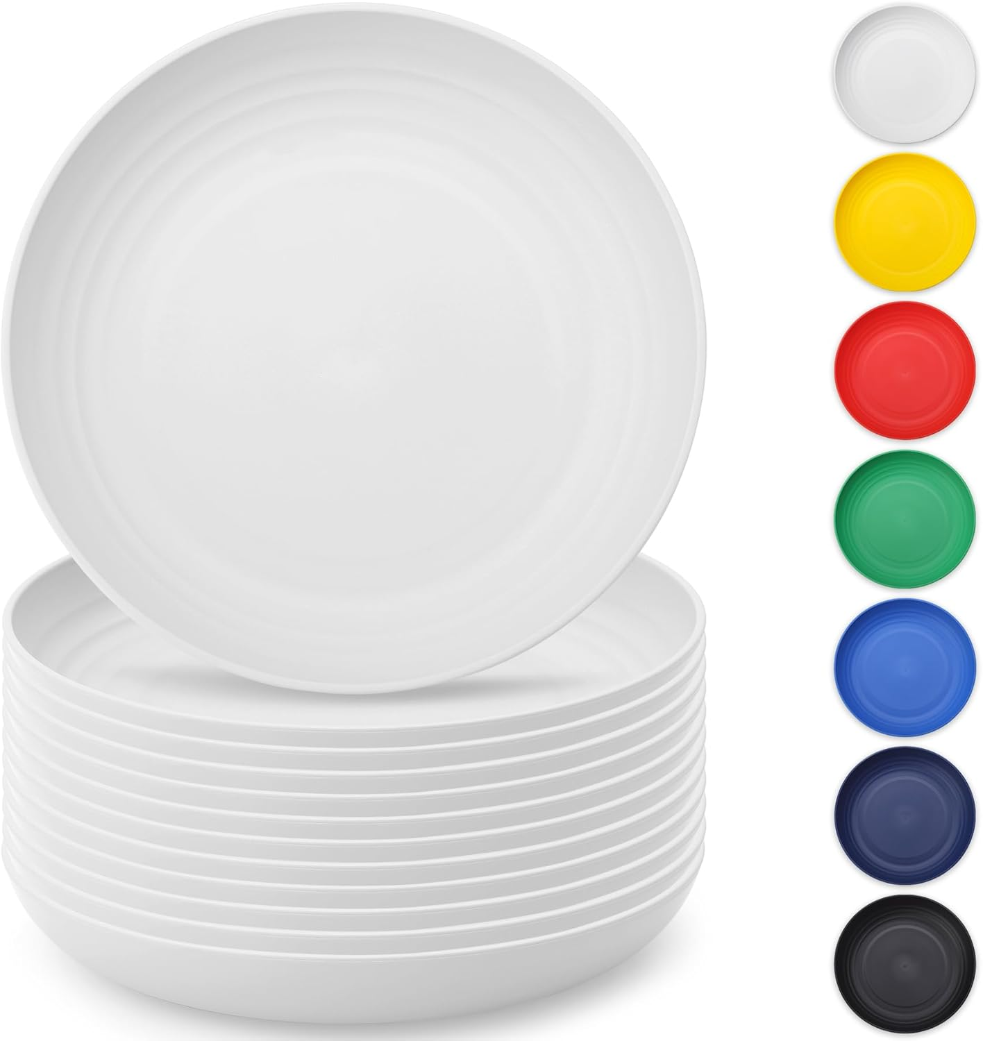 Berglander White Plastic Plates Set of 12 Pieces 9", Reusable and Sturdy Unbreakable Dinner Plates, Salad Plates, Pasta Bowls, Dishes for Home, Kid, Light Weight Easy Carry for Picnic, Camping image number 1