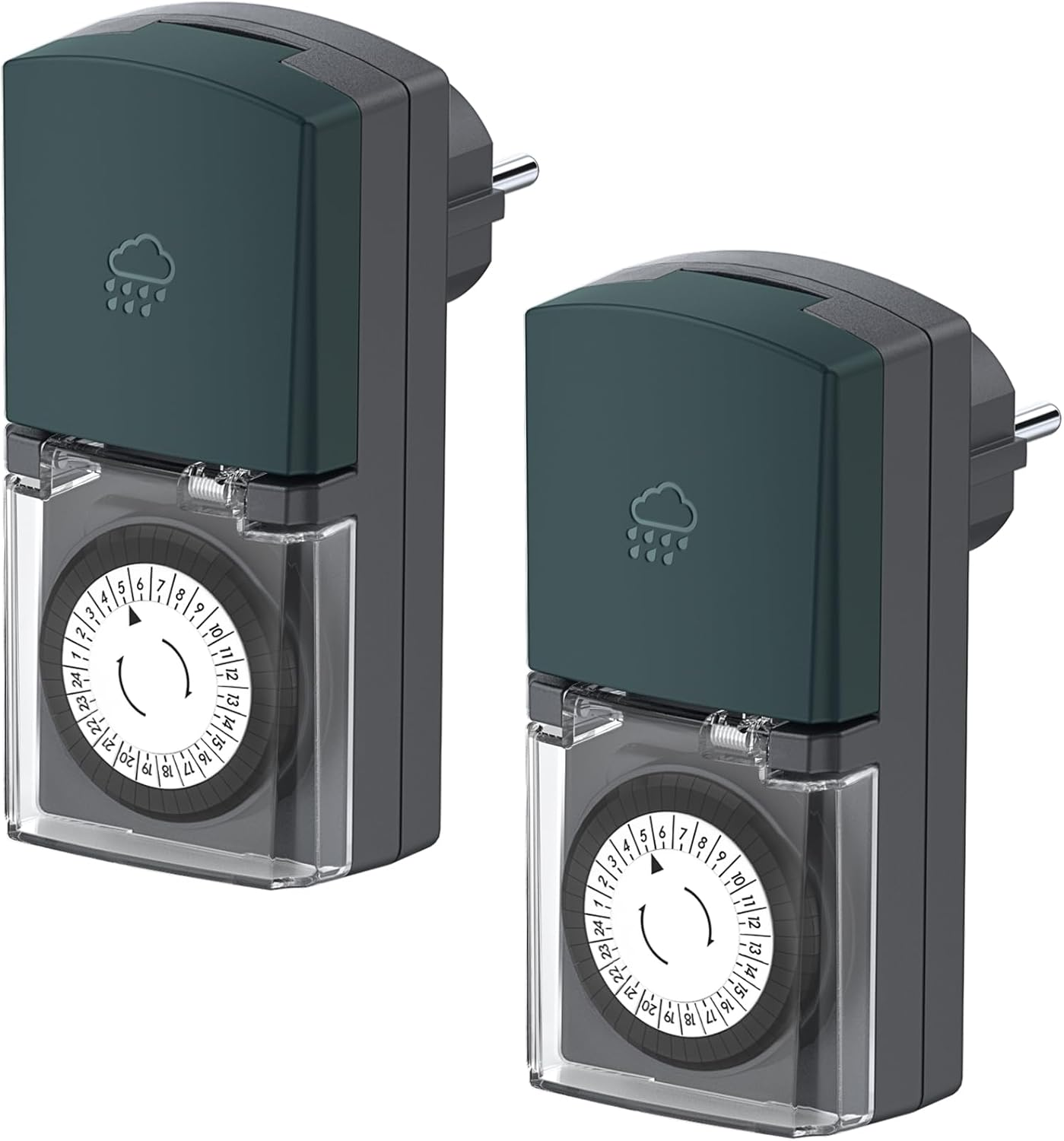 G-Homa Outdoor Timer, Set of 2, 24-Hour Mechanical Timer Socket, Outdoor with Child Lock & Protective Cover, IP44 Waterproof, for Lights, Pool Pumps, Christmas Decoration image number 3