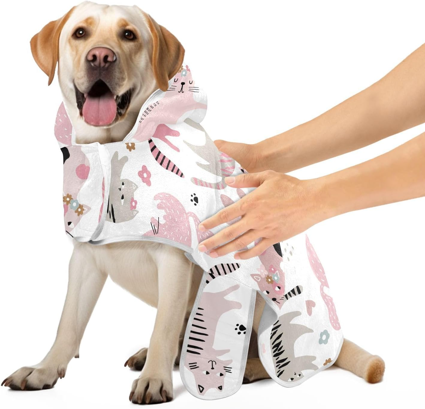 AIXIWAWA Cute Cats Pet Bathrobe Towels with Adjustable Collar & Waist, Quick Absorbent Drying Coat for Cats and Dogs image number 3