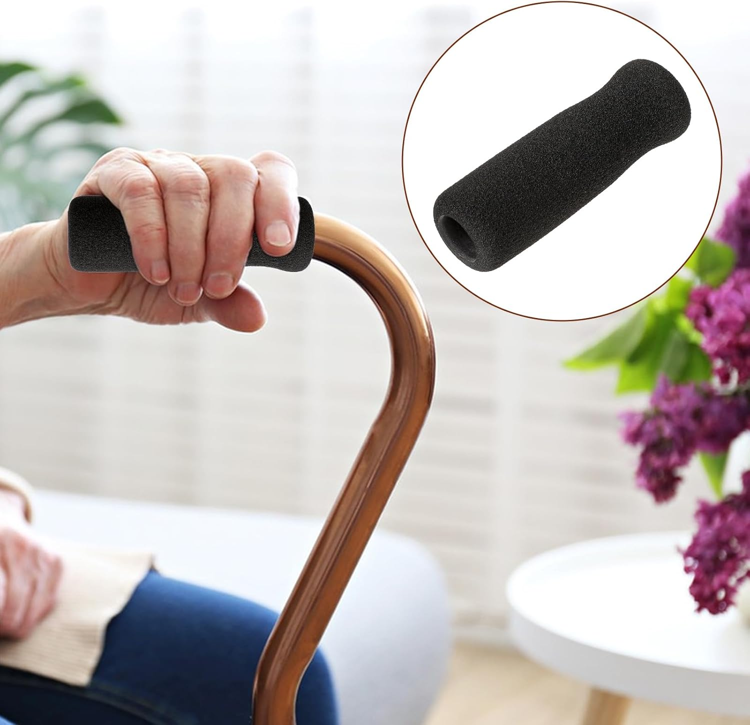 KALIONE 4 Pack Cane Grips - Black Foam Offset Handle Replacement for Seniors image number 6