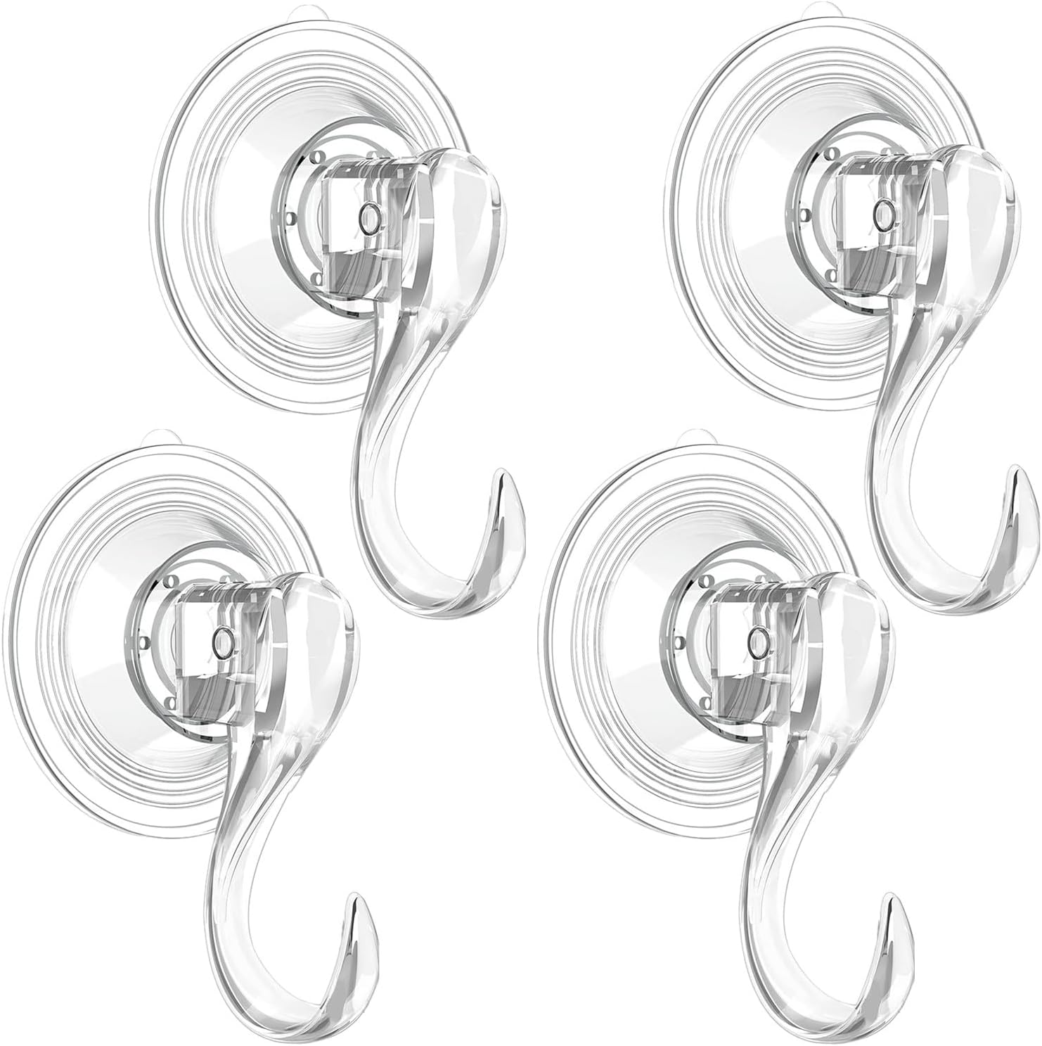 4 Pack Multi-Purpose Suction Cup Hooks, Strong Reusable Vacuum Heavy Duty Suction Hooks for Bathroom Window Glass Kitchen, Hangers for Towel Loofah Utensils Bathrobes image number 1