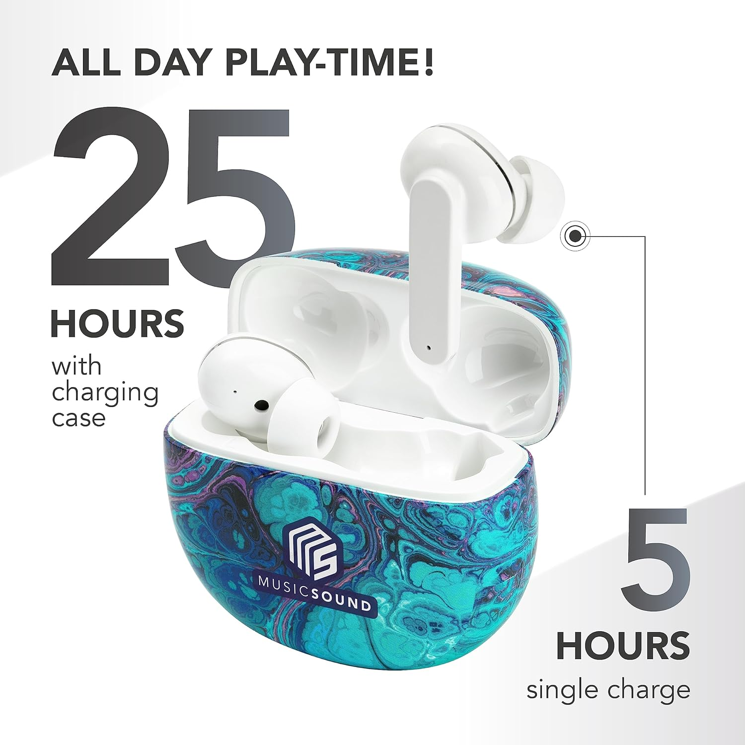 Music Sound | Bluetooth Headphones Wireless Intra-Auriculaires | Casque Bluetooth Intra-Auriculaires Wireless Pour Smartphones Avec &Eacute;tui De Charging 5 Times - Autonomy 5 Hours - Fantasy Fluide image number 4