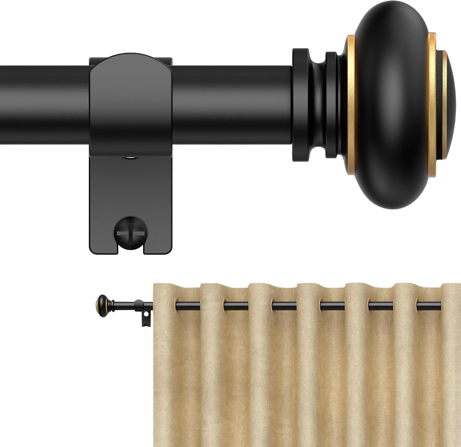 Curtain Rods 45-299 Cm, for Window 279 Cm, Adjustable Length Heavy Duty Decorative Finials Diameter 2.2 Cm, Black image number 3