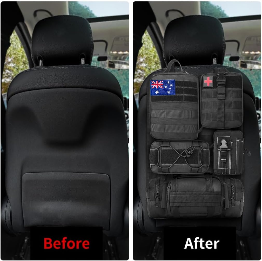 Lxjnfac Universal Tactical Vehicle Seat Back Organizer Panel with 5 Detachable MOLLE Pouches - Medical, Phone, Storage Pouch, Suitable for Vehicles Such as Jeep, Truck, SUV, Ford, Chevrolet, Etc image number 5