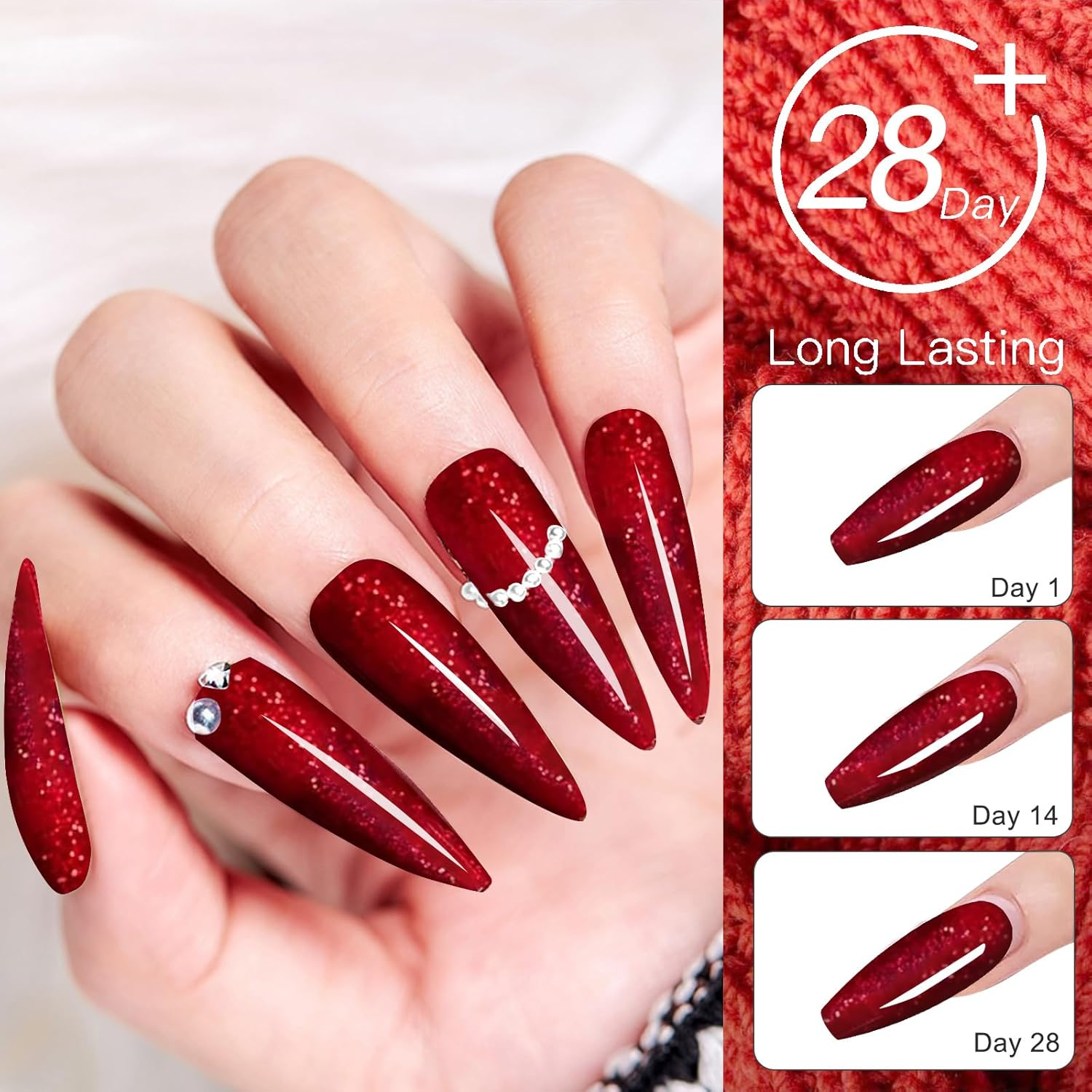 28G/Box Color Acrylic Powder Professional Red Glitter Acrylic Nail French Manicure Powder for Nail Extension Acrylic Nail System,Hj-Nap017-No.36 image number 4