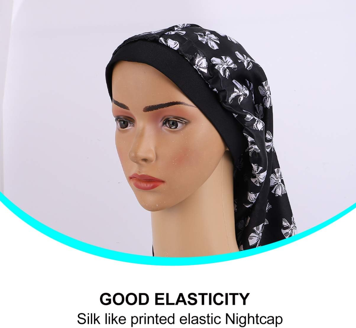KESYOO 1PC Wide Brim Beanie Sleeping Cap Printed Hair Loss Cap Elastic Practical Cap Elasticity Chemotherapy Cap Black image number 3