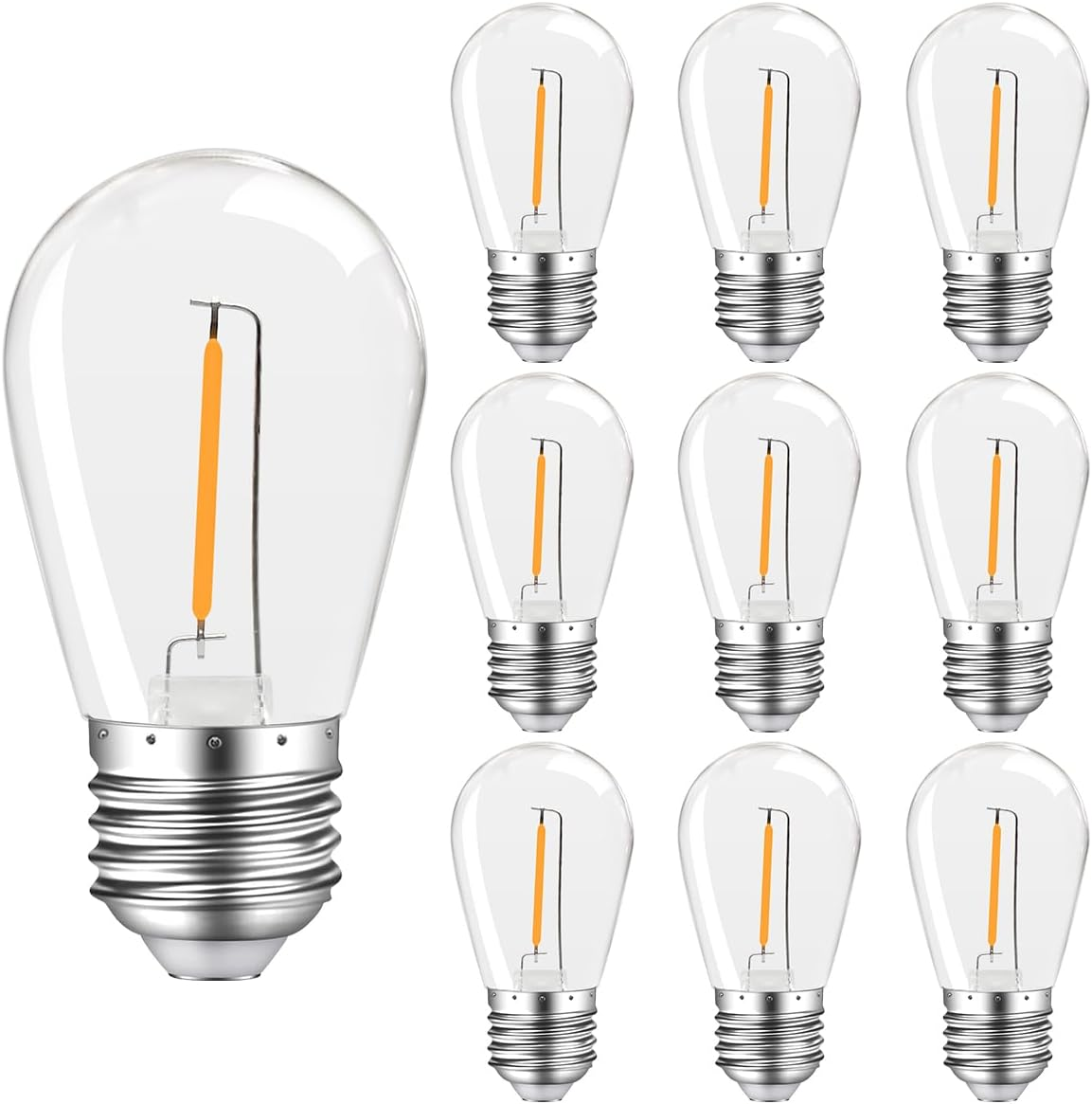 MZYOYO S14 1W E27 LED, E27 LED Vintage Edison Light Bulb, 1W LED Filament Lamp, LED Light Bulb E27, for S14 Outdoor LED Fairy Lights, 2200 K Warm White, Not Dimmable, for Party, Christmas, Plastic, image number 1