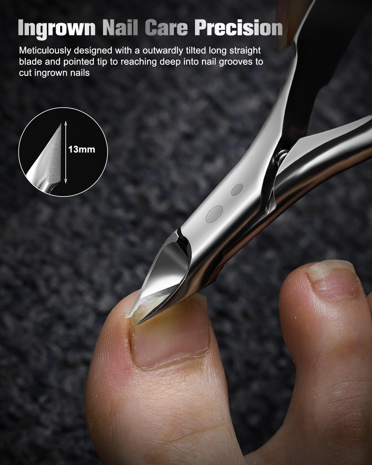 FERYES Tilted Straight Blade Ingrown Toenail Clipper, Stainless Steel Toenail Clippers for Thick Nails, Sharp Toe Nail Clippers for Seniors for Ingrown Toenail Care (Silver) - Silver image number 3