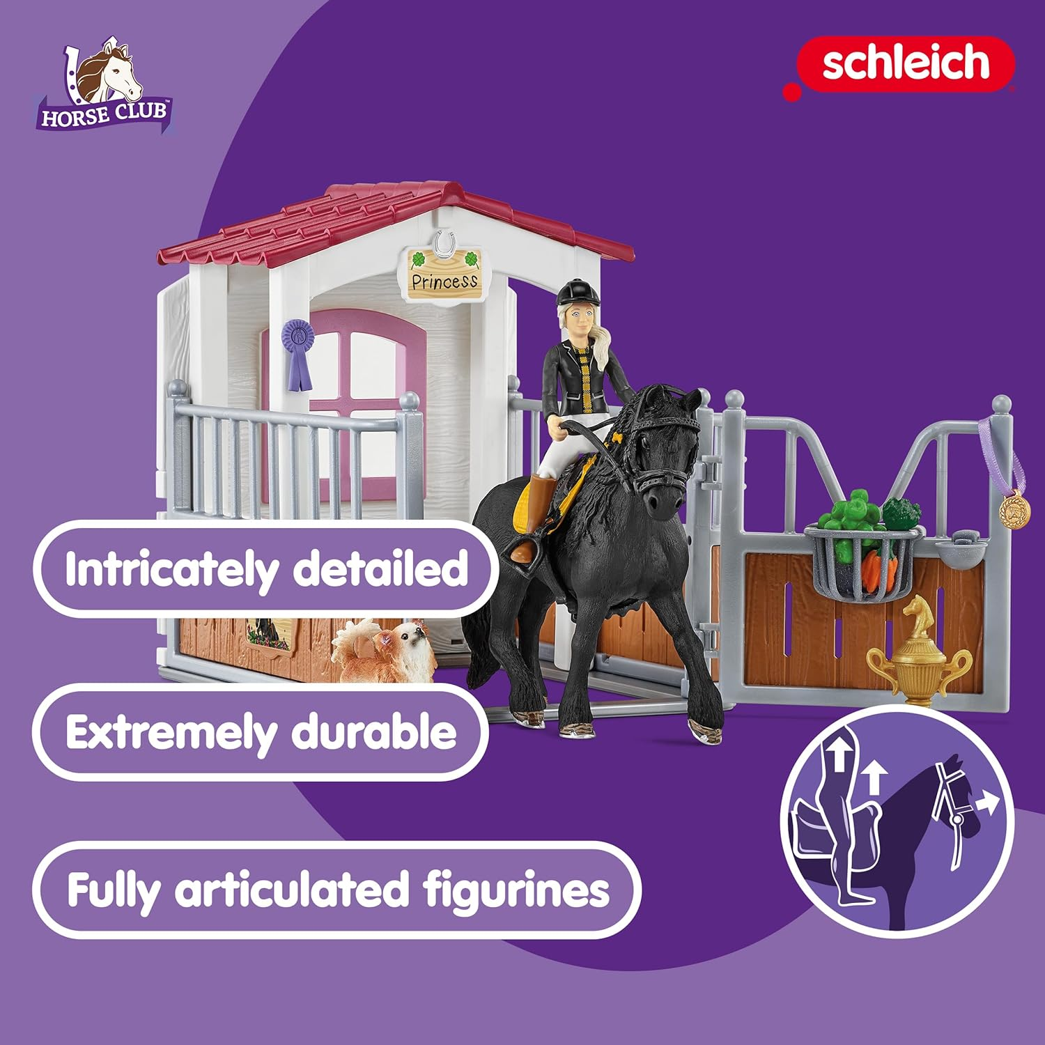 Schleich Horse Club, Horse Gifts for Girls and Boys, Horse Stall with Tori and Princess Horse Toy, 15 Pieces (42437) image number 1