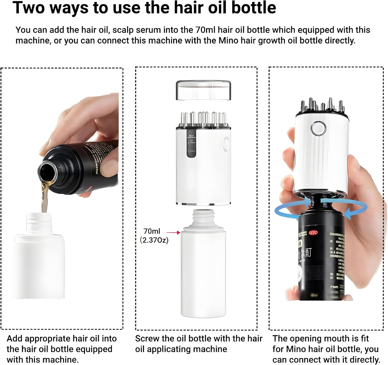 Zilynhom Scalp Massage Brush, Anti-Hair Loss Oil Dispenser with Vibration, 70 Ml Bottle, USB, Gift for Women and Men, Hair Oil Applicator for Minoxidil Hair Growth Serum, Head Massage Oil, Root Comb image number 1