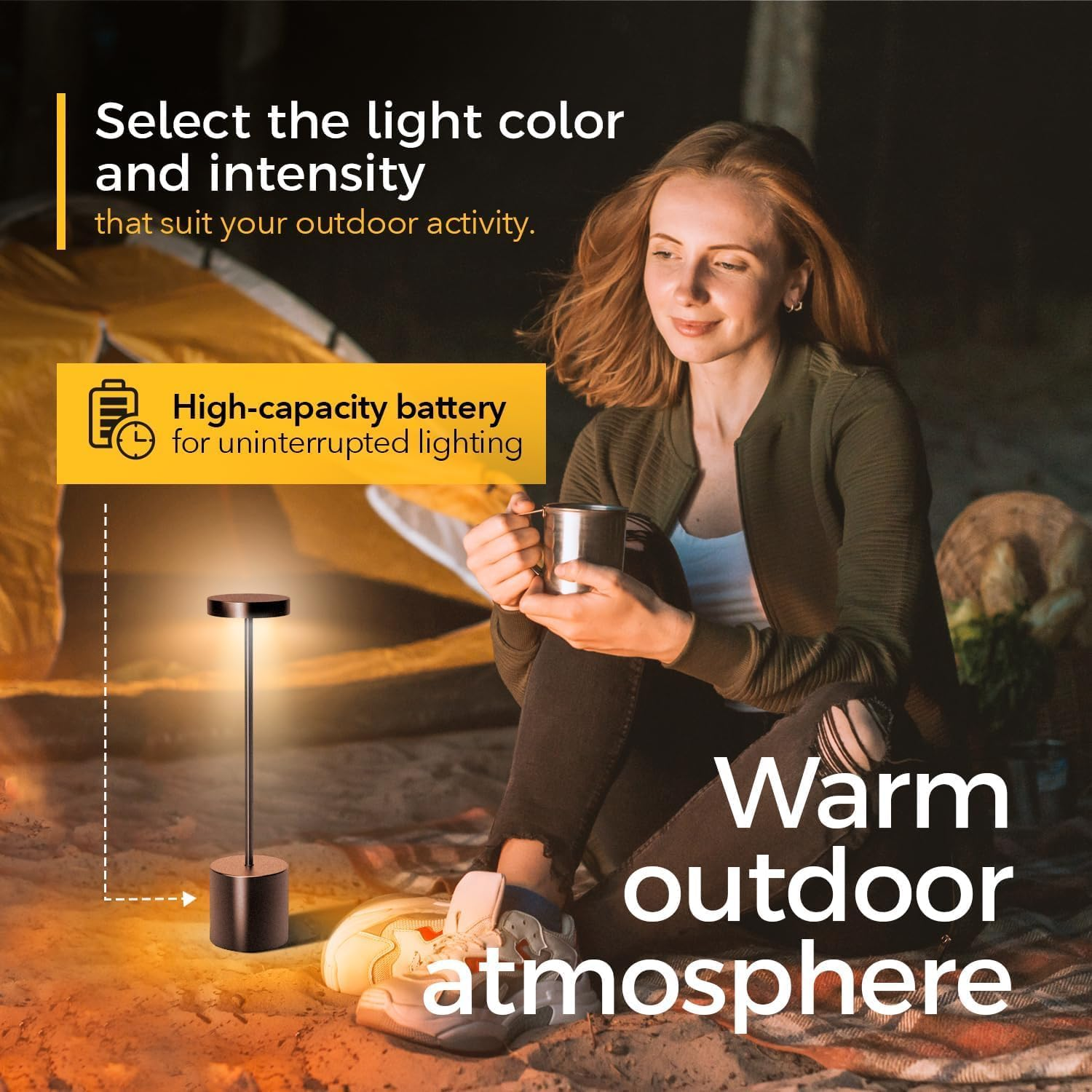 2 Pack Cordless Rechargeable LED Table Lamp with Touch Control - 3 Light Modes, 4000Mah Wireless Portable Battery for Indoor Outdoor Use, Dimmable Night Light for Bedroom, Living Room, Camping image number 6