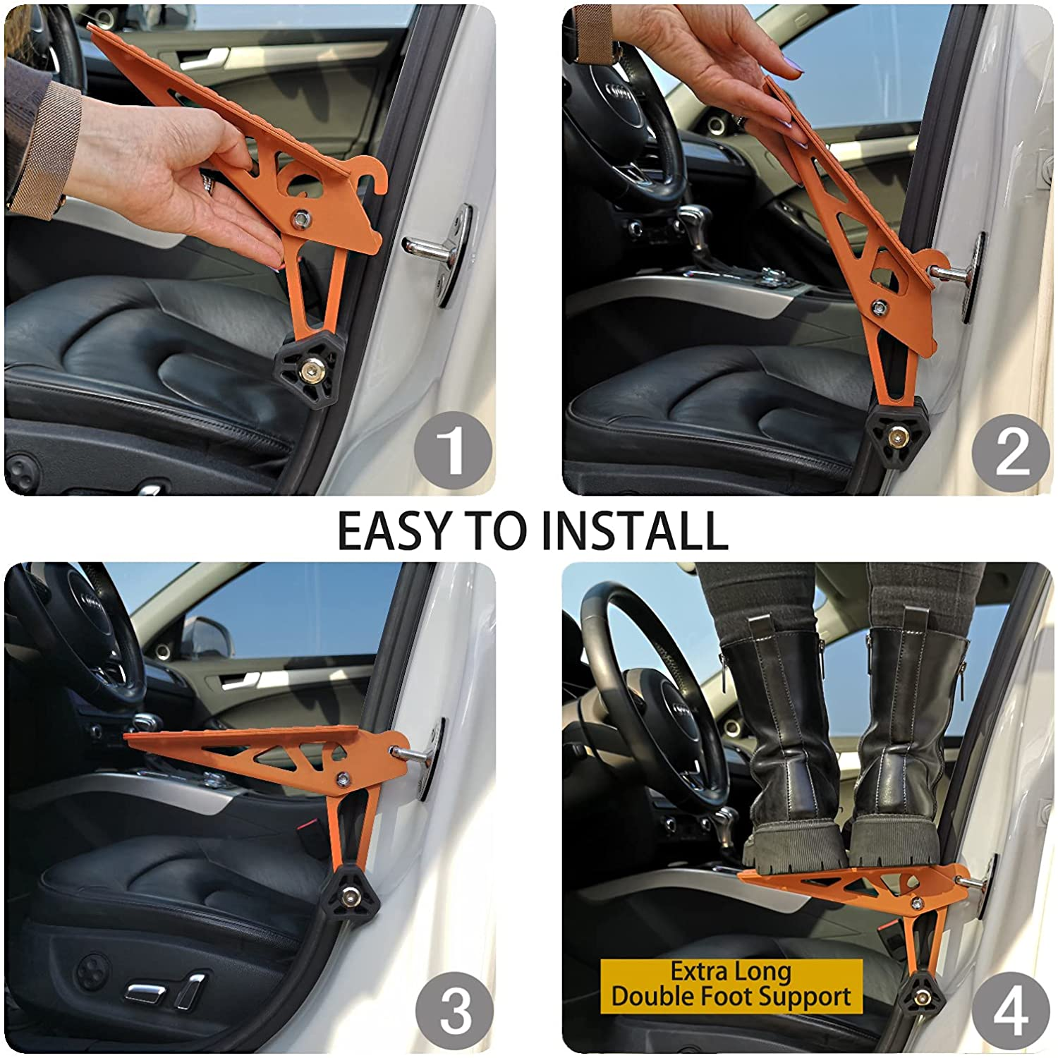 TOOENJOY Universal Fit Car Door Step, Foldable Roof Rack Door Step up on Door Latch, Both Feet Stand Pedal Ladder, Easy Access to Rooftop for Most Car, SUV, Truck, Max Load 400 Lbs(Orange - Grey image number 3