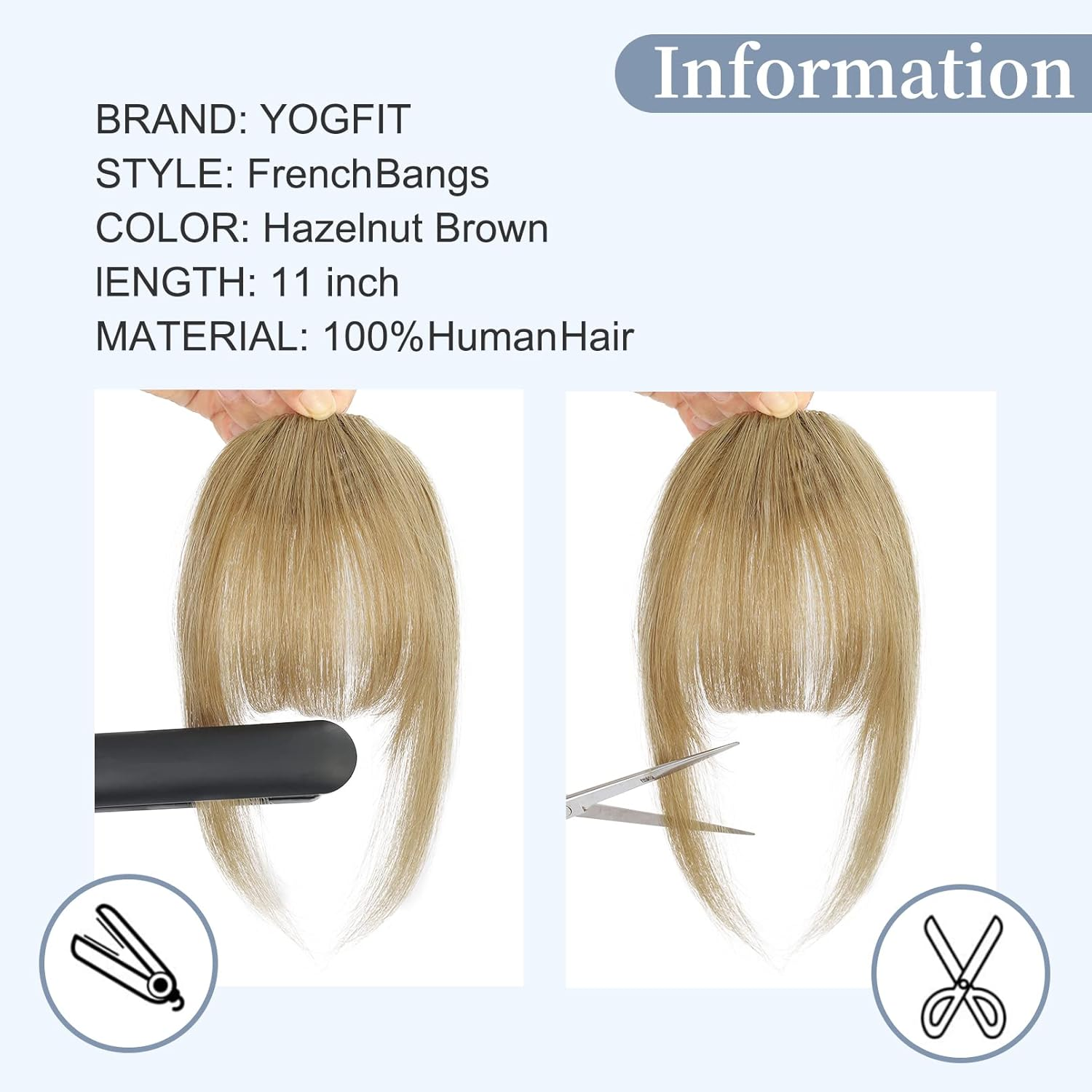 YOGFIT Clip in Bangs 100% Human Hair French Bang Clip in Hair Extensions, French Bang Fring with Temples Hairpieces Clip on French Bangs Flat Bangs Clip Curved Bangs for D (French Bangs, Dirty Blonde)