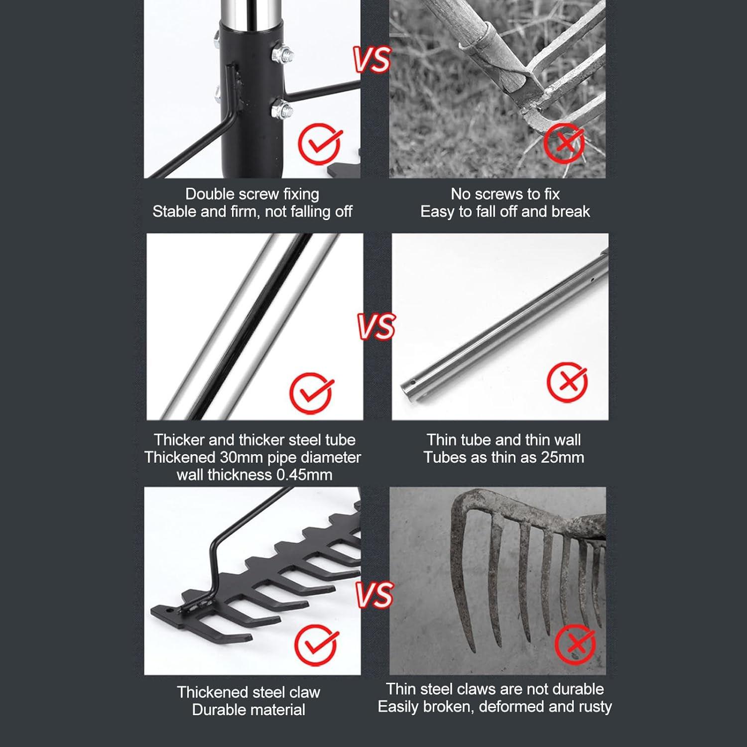 Garden Rake, 17 Tines Multifunctional Adjustable Detachable Metal Headrake Tool for Loosening Soil Gathering Leaf, Metal Head Rake Tool image number 2