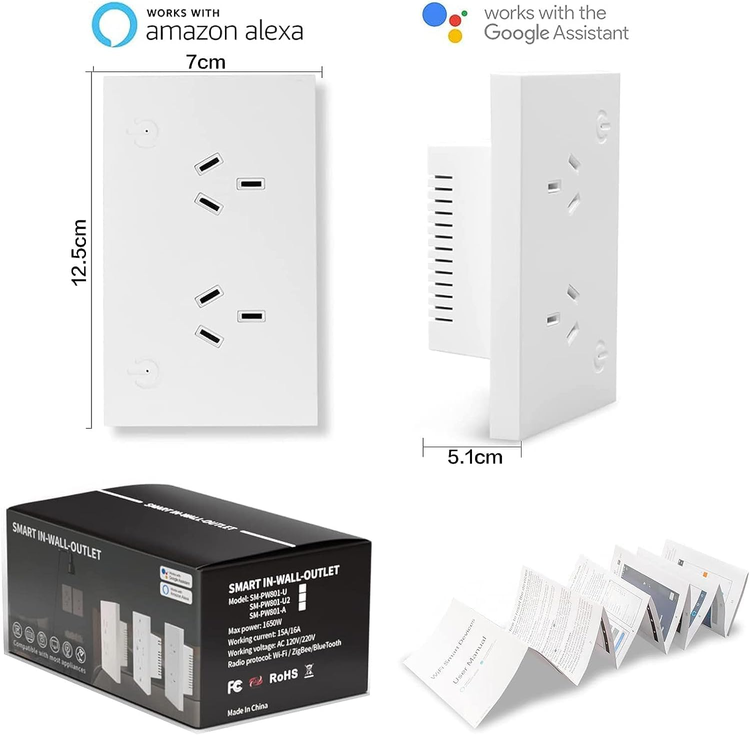 Jinvoo Smart Wall Outlet Socket,Wall Charger Outlet Socket, 16A Plug Charger Smart Power Point GPO Voice Control Compatible with Alexa & Googglee, Timer Schedule,Saa Certified Overload Protection - Wifi Version image number 6