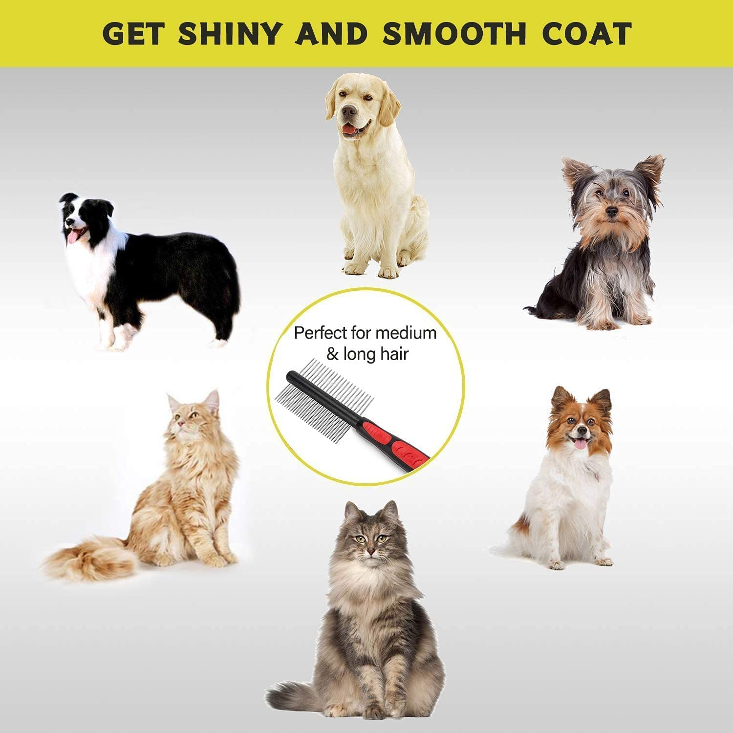 Dog Cat Comb, Bubuxy Pet Cat Dog Grooming Brush Pet Cat Dog Grooming Comb Trimmer Tool, Double Sided Fur Rake Tool image number 5