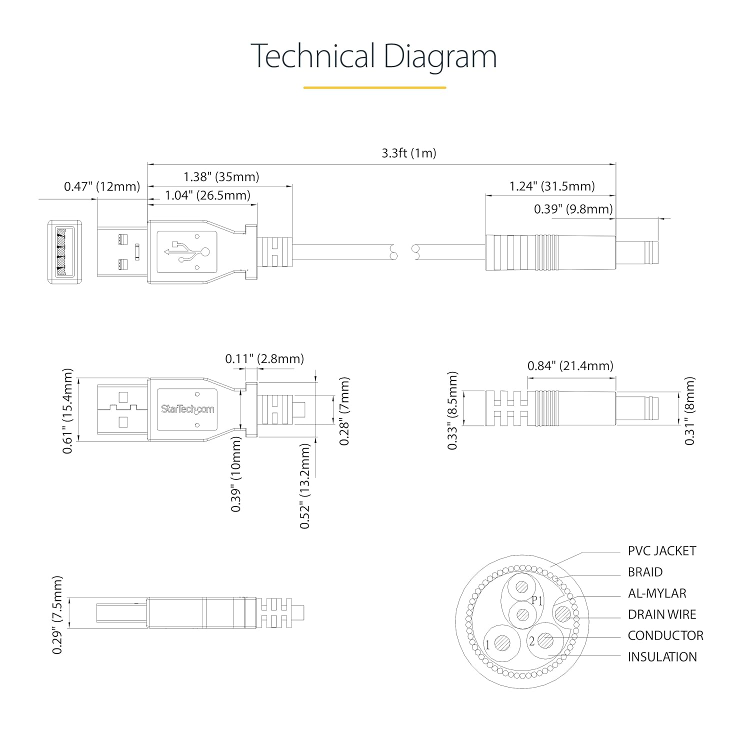 Startech.Com 1M USB to Type N Barrel 5V DC Power Cable - USB a to 5.5Mm DC (USB2TYPEN1M) image number 6