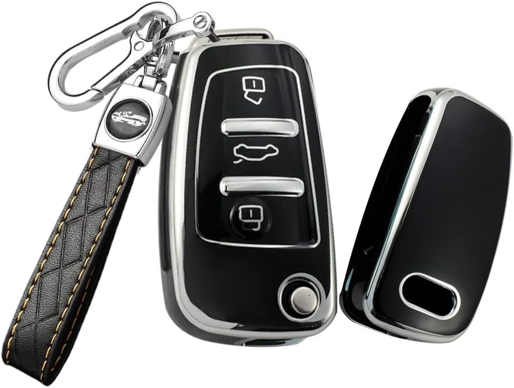HIBEYO Key Fob Cover Compatible with Audi A1 A3 A6 Q2 Q3 Q7 TT TTS R8 S3 S6 RS3 Car Accessories TPU Silver-Edge Key Holder