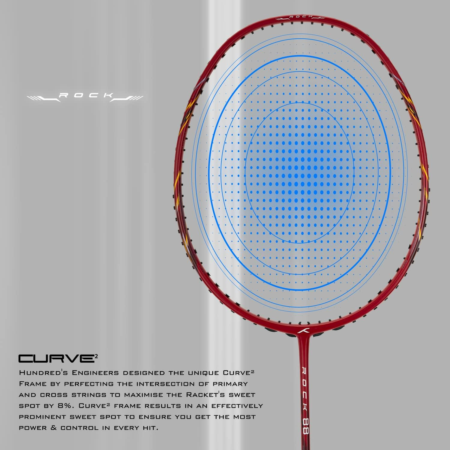 HUNDRED Rock 88 Carbon Fibre Strung Badminton Racket with Full Racket Cover - Red image number 5