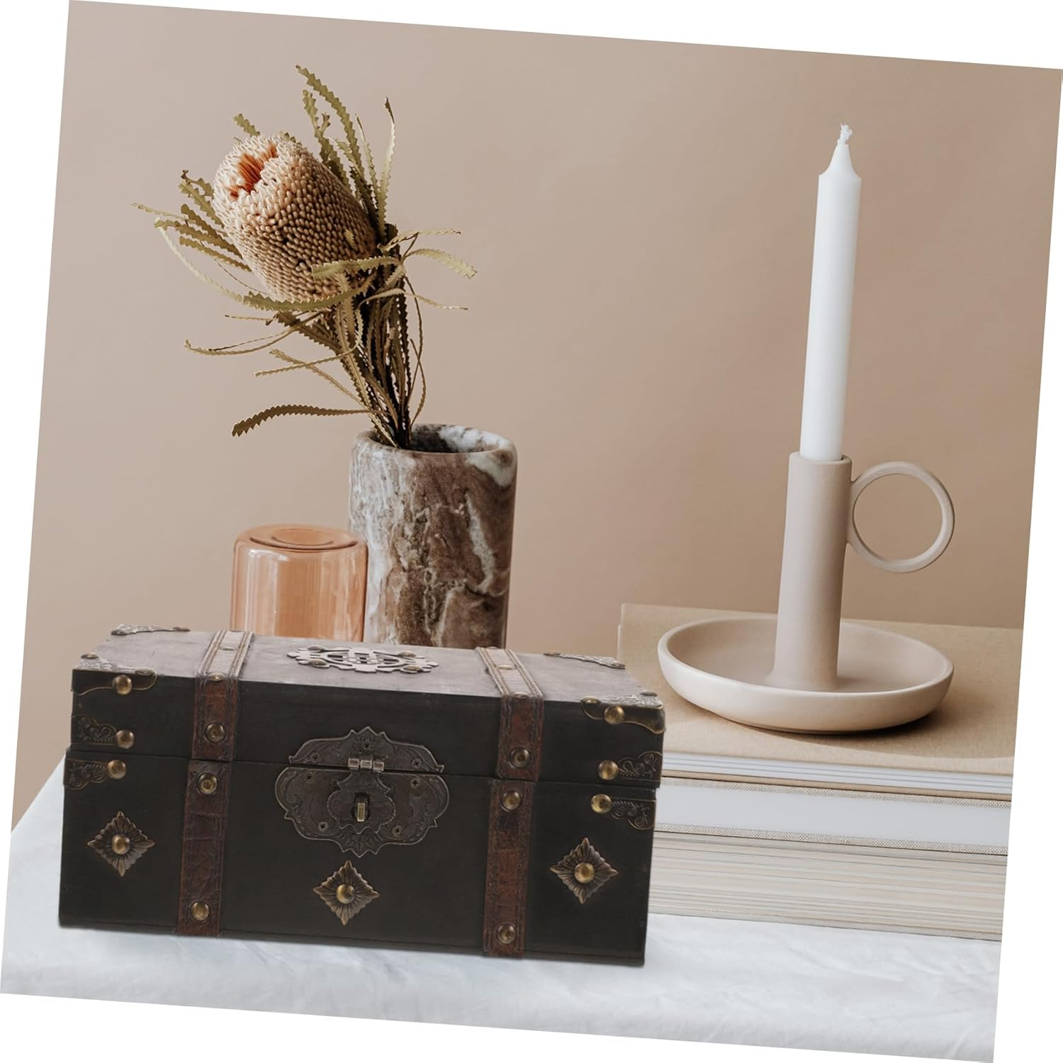 Vintage Wooden Keepsake Box Lid Small Treasure Chest for Jewelry Storage Retro Grey Wood Box 3-Digit Lock for Home D&eacute;cor and Gift Giving