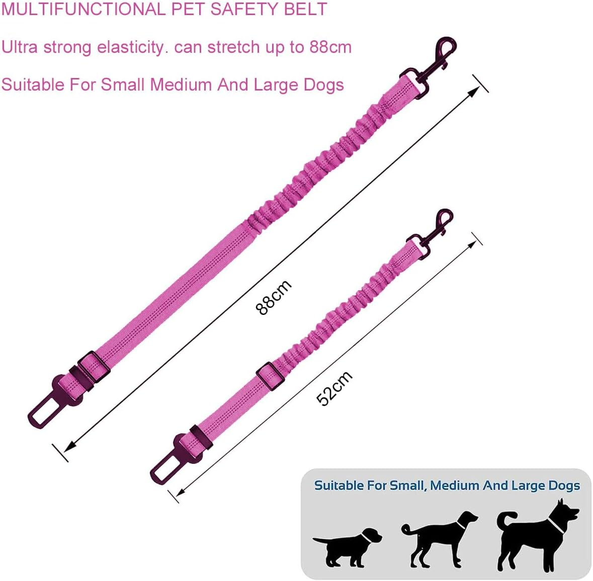 Dog Seat Belt for Car, Dog Seat Belt for Car, Dog Seat Belt for All Dogs and Cats, 52-88 Cm, Pink image number 5