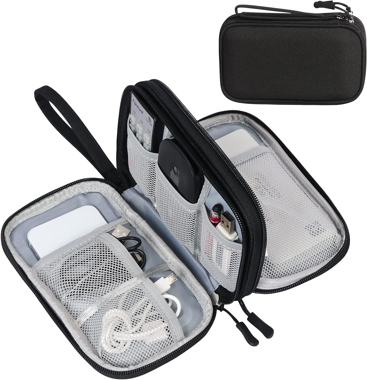 Simpolor Travel Cable Organizer Bag Pouch Portable Waterproof Double Layers All-In-One Carry Travel Bag for Cable, Cord, Charger, Phone, Earphone L-Black image number 5