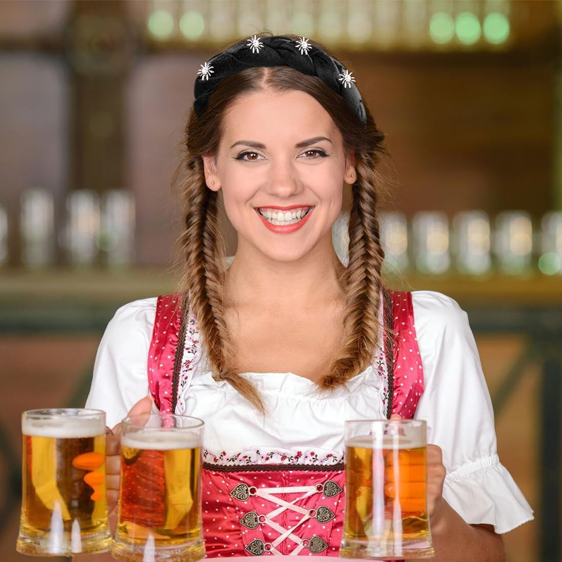 WUSJCOF Costume Headband Women'S Edelweiss Braided Velvet Headband as Dirndl Hair Accessories for Oktoberfest and Oktoberfest (Black) image number 5