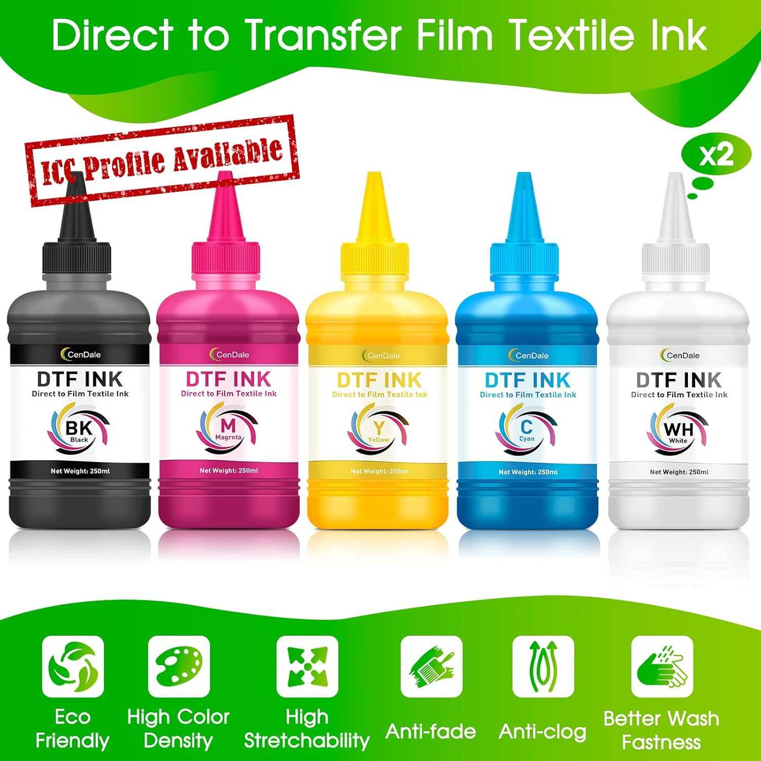 Premium DTF Ink - 1500ML for PET Film, Refill Ink for Epson ET-8550, L1800, L800, R2400, P400, P800, XP15000 - Heat Transfer Printing Direct to Film (250Ml X 6, CMYK) image number 4