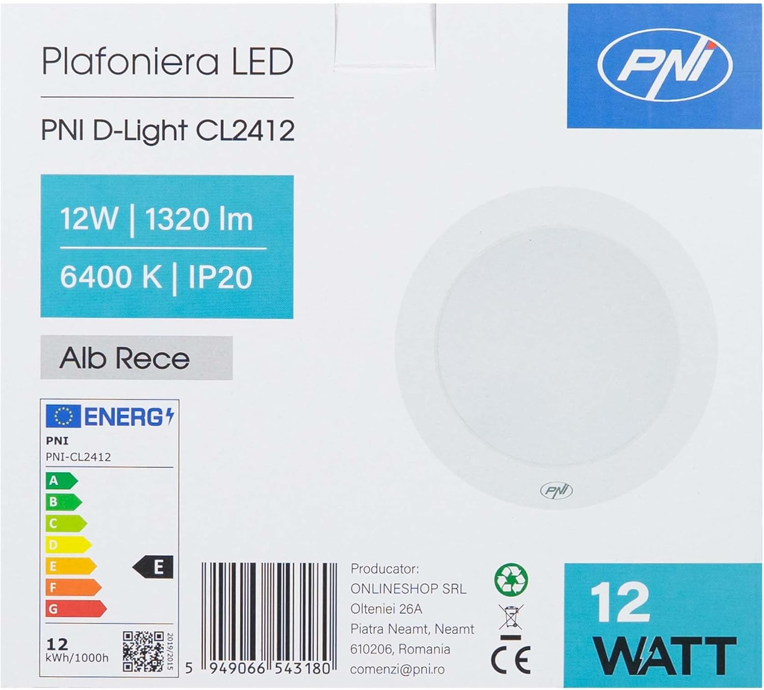 LED Ceiling Light PNI D-Light CL2412 12 W, Round, 16.7 Cm, 6400 K, Power Supply 230 V, 1320 Lm, White image number 2