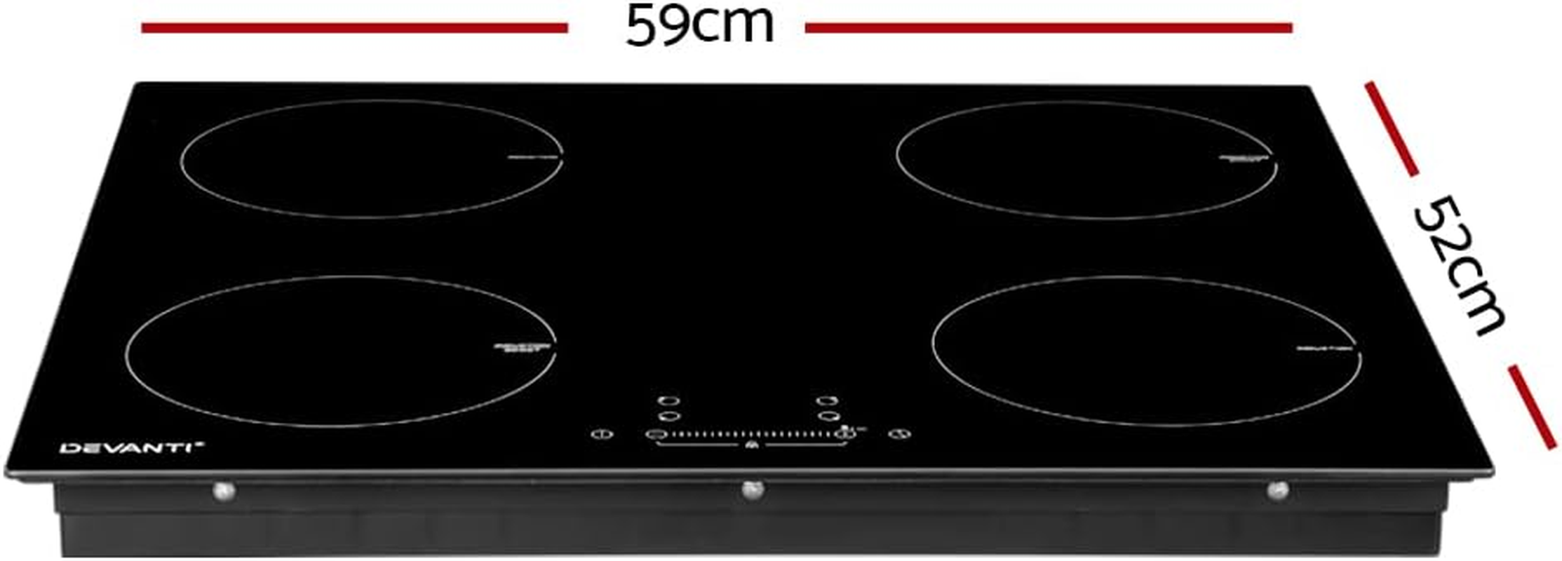 Devanti Induction Cooktop, Ceramic Glass Portable Cookware Cooker Super Powerful Electric Stove Plate Home Kitchen Appliance, with 4 Cooking Zones Touch Control Panel Black image number 6