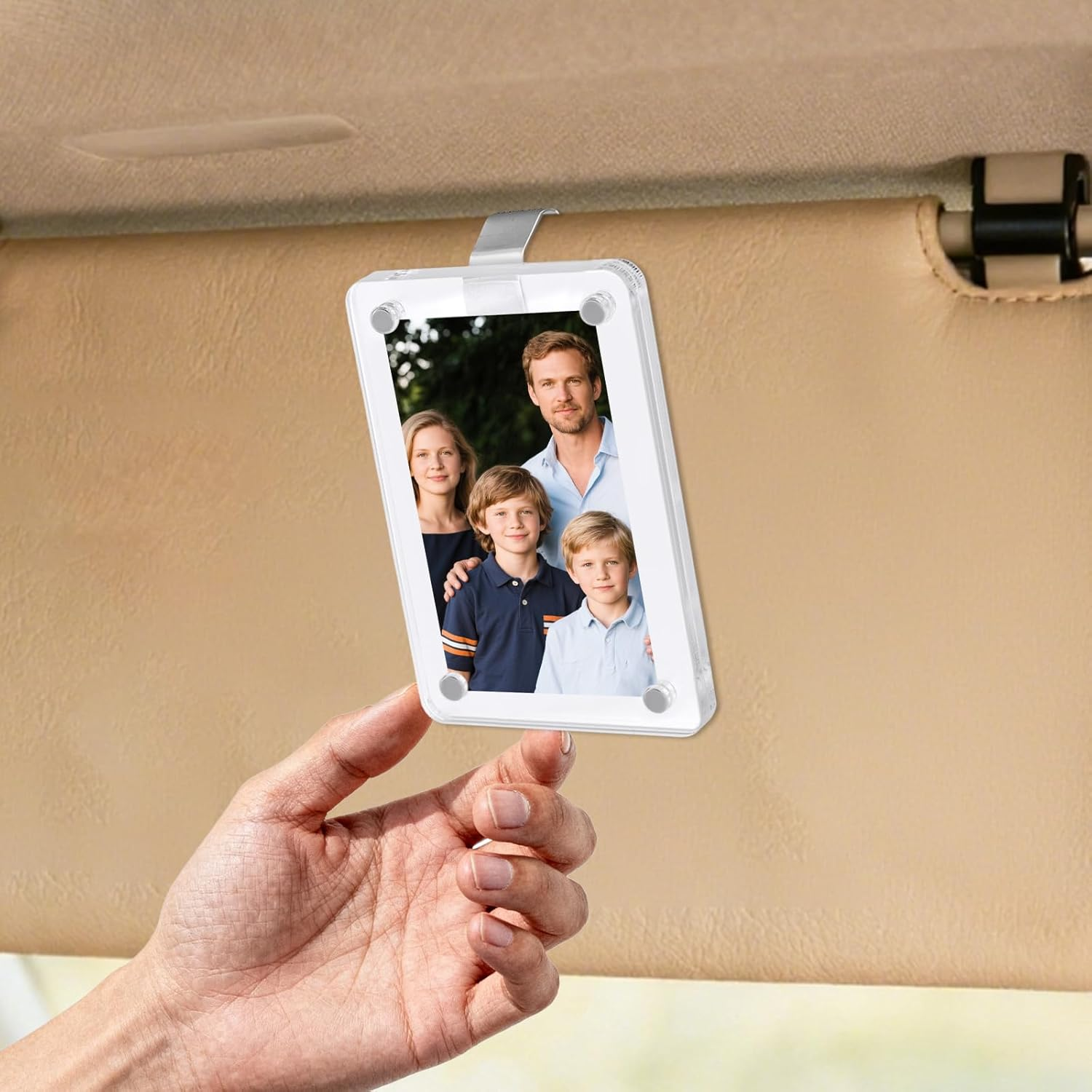 Pcs Car Photo Holders for Sun Visor, Acrylic Magnetic Picture Frame with 2 Stainless Steel Clips & Cleaning Cloth Personalized Car Accessories for Photos Display image number 5