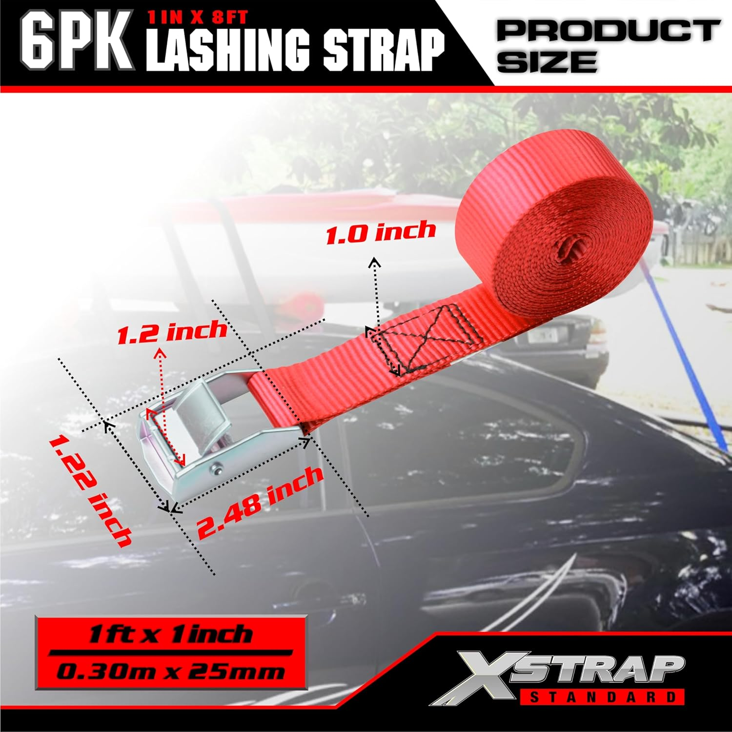 XSTRAP Ratchet Tie down Straps 6PK 8FT 1-Inch, Red image number 3