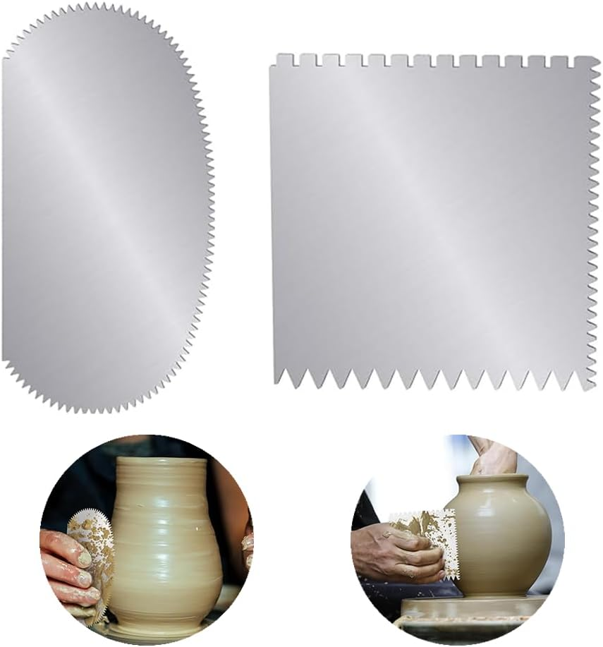 Ceramic Clay Sculpting Tools, 2 Piece Serrated Scraper Set, Pottery Ribs for Modelling and Texturing