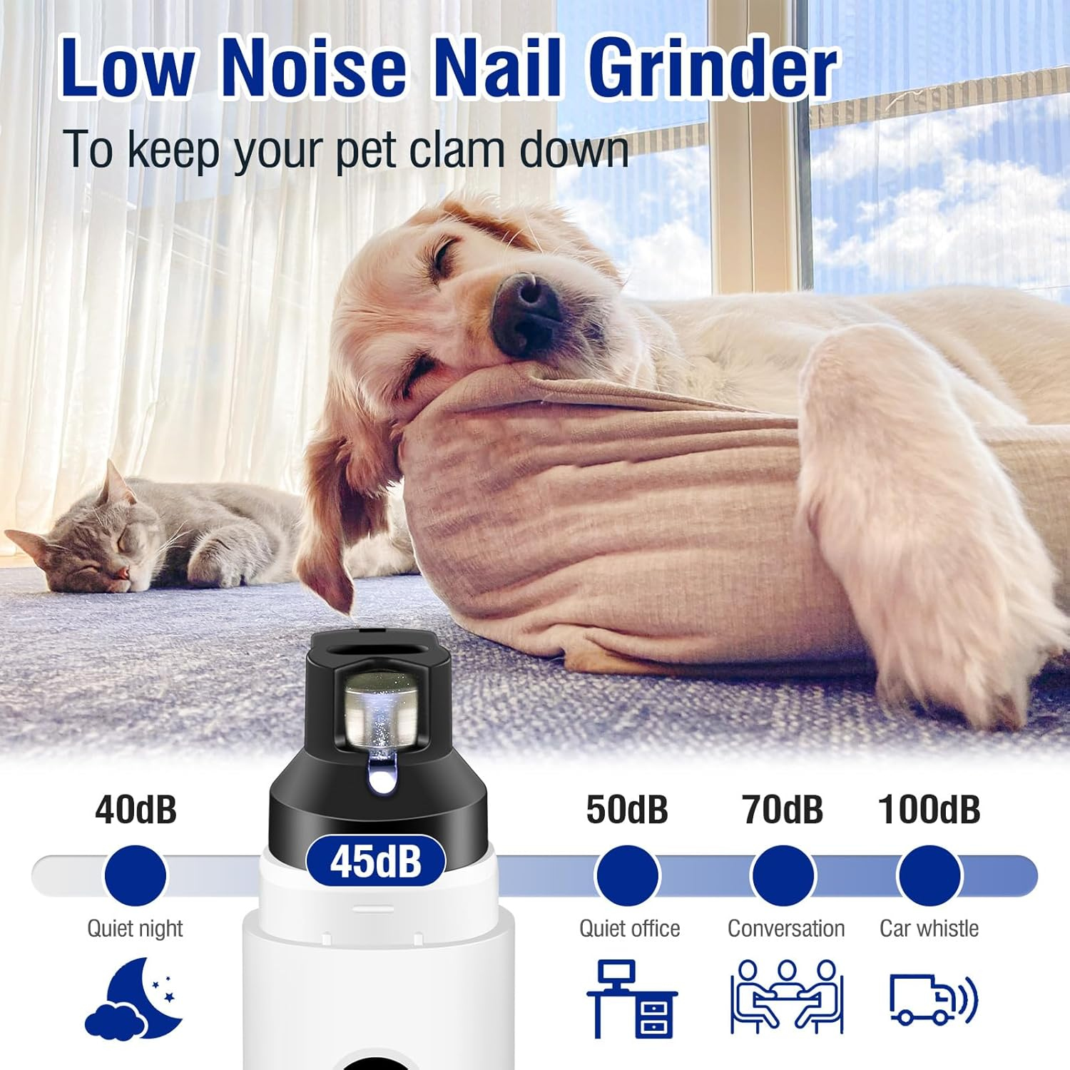 TZL Dog Nail Grinder,5-Speed and Led Display,Rechargeable Nail Trimmers,Quiet and Low Vibration Dog Nail Clippers,3 Ports for Large Medium Small Dogs Cats image number 1