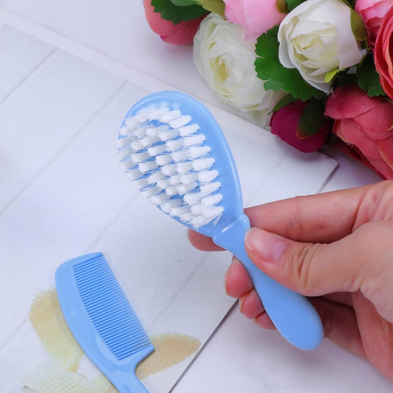 HKYLRAT Haircut Cradle Cap Brush Soft Bristle Hair Brush Gentle Scalp Massaging Comb Safe Newborns Infants image number 3